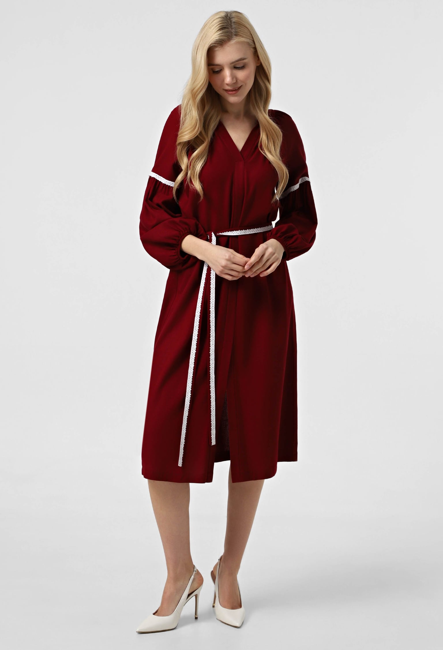 Плаття 7165-1 бордовий льон 46(р)