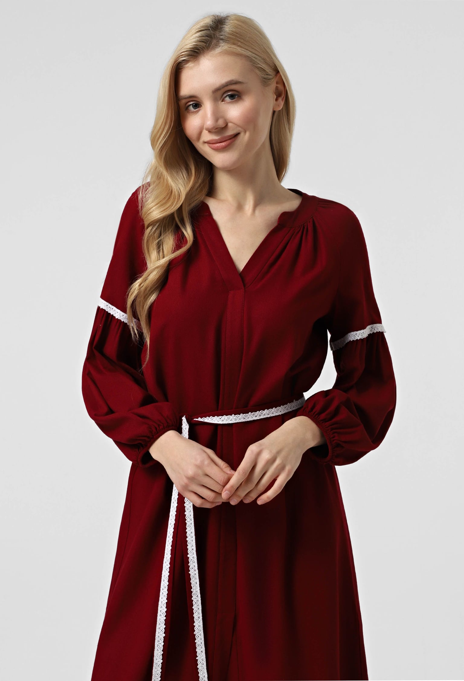 Плаття 7165-1 бордовий льон 38(р)