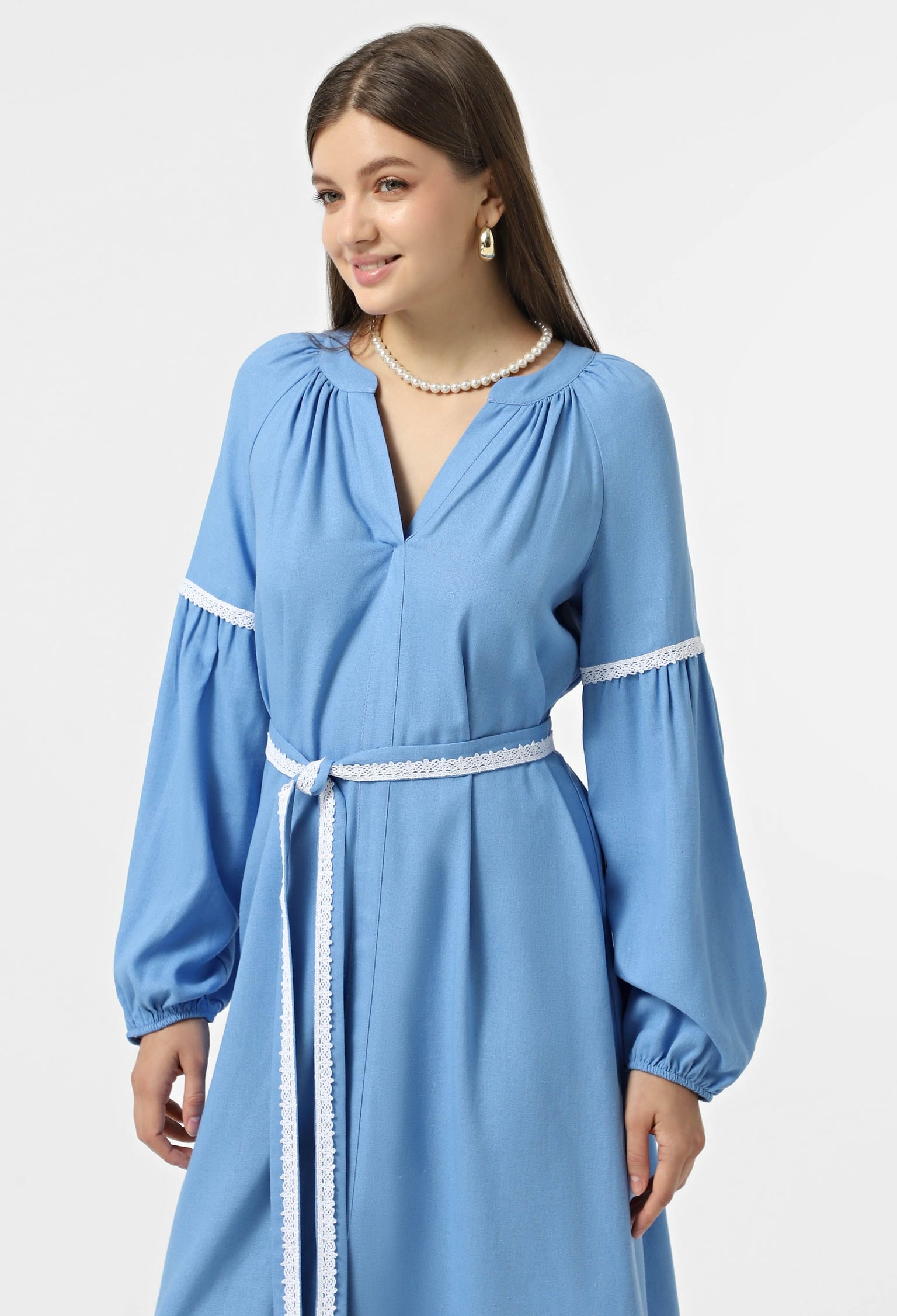 Плаття 7165-2 блакитний льон 46(р)