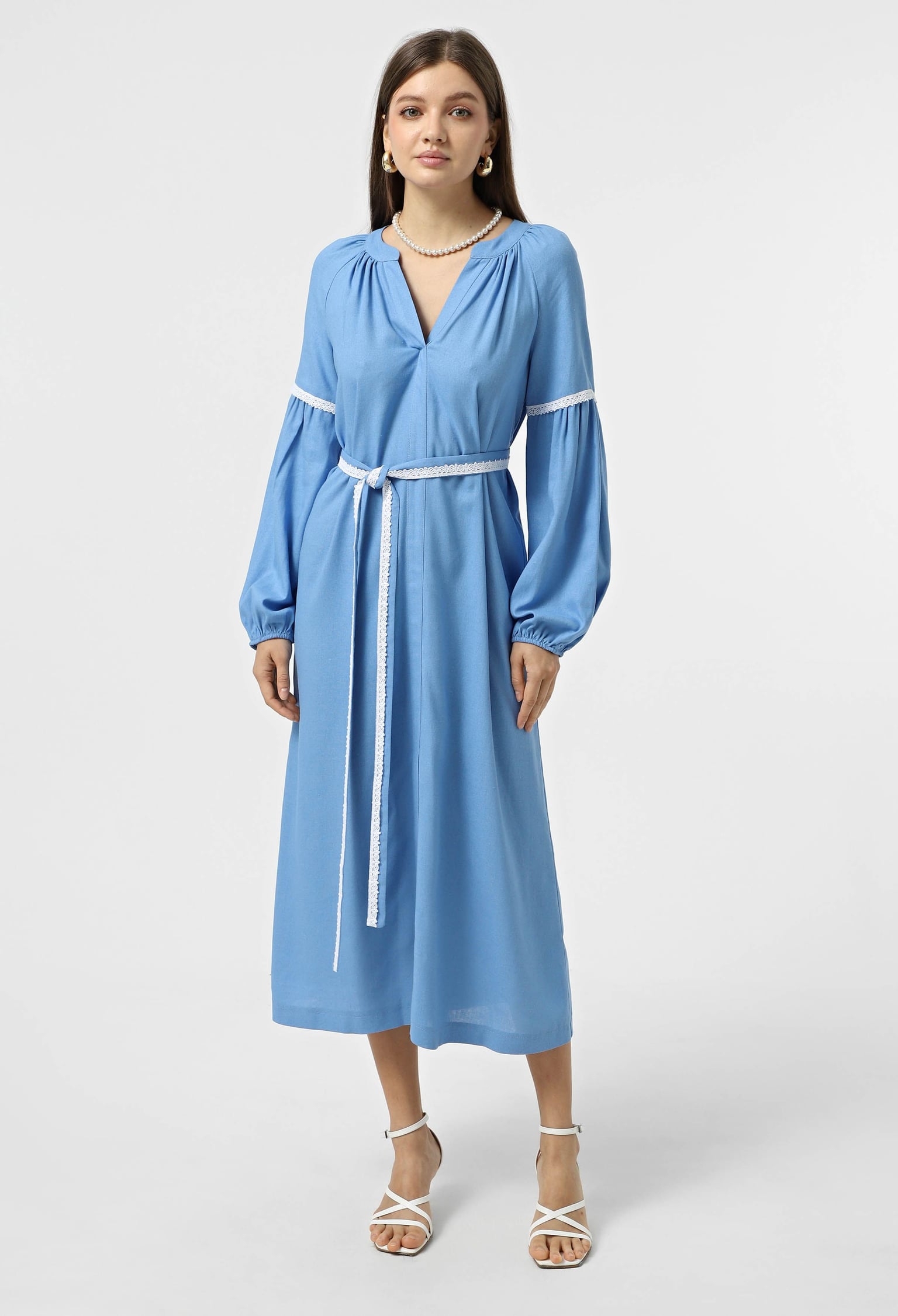 Плаття 7165-2 блакитний льон 38(р)