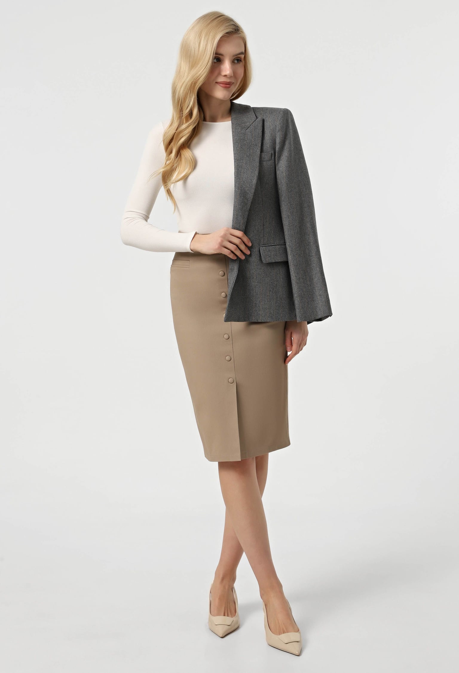 Спідниця 1461 бежевий котон-джинс 48(р)