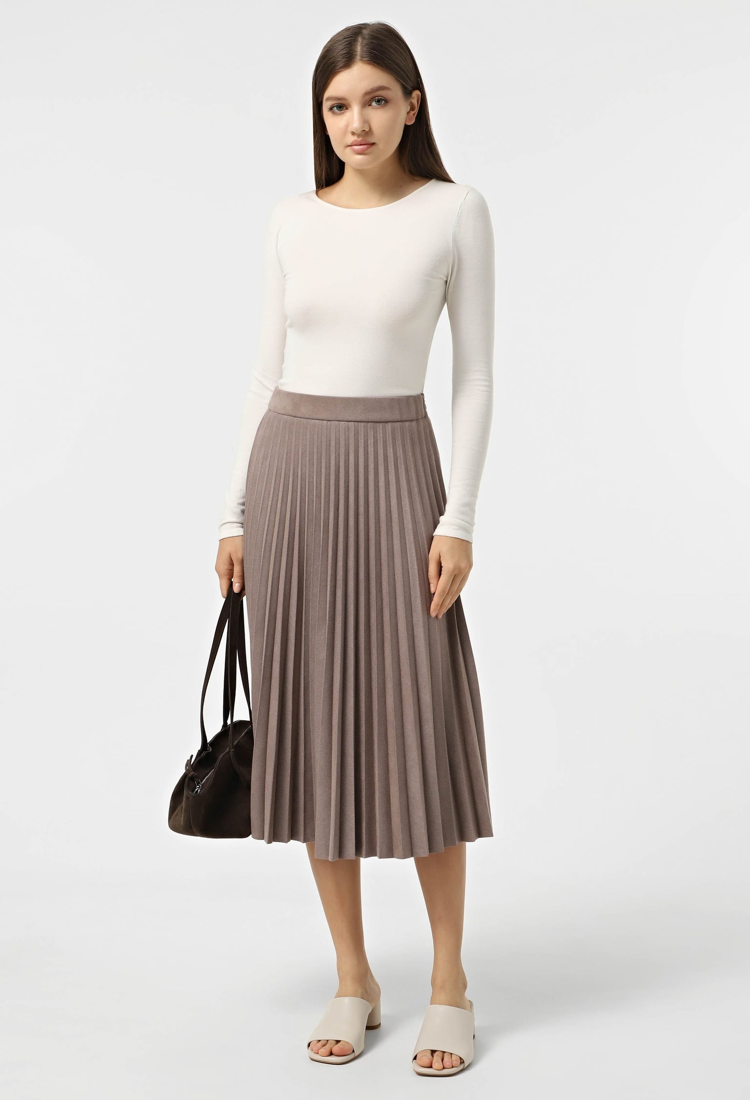 Спідниця 1135-4 капучино замша-діагональ, плісе 48(р)