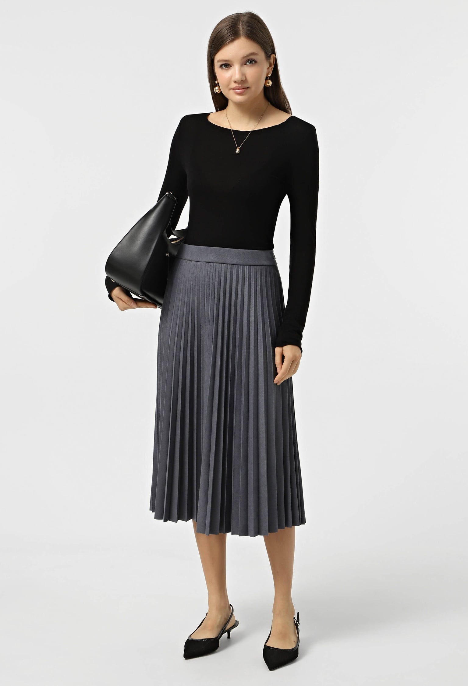 Спідниця 1135-5 антрацитовий замша-діагональ плісе 36(р)