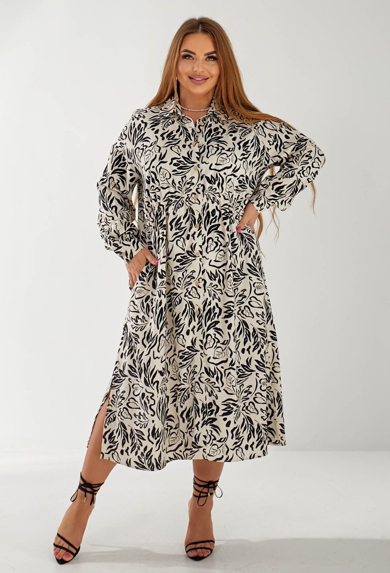 Плаття 7175 бежево-чорний, принт штапель 44(р)