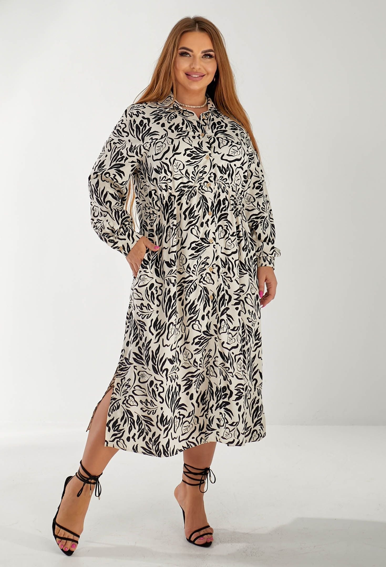 Плаття 7175 бежево-чорний, принт штапель 50(р)