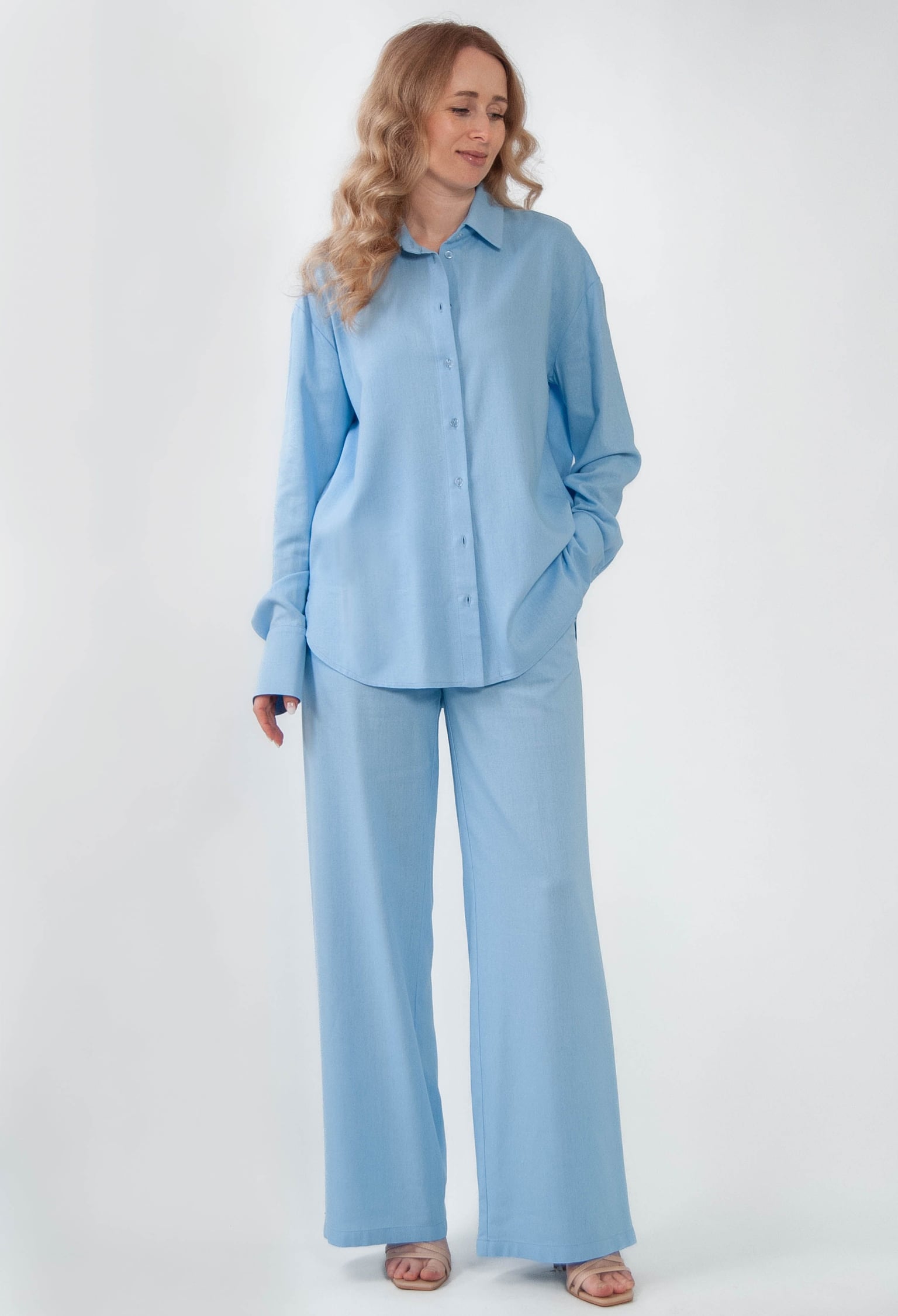 Брюки 9901-1 блакитний льон 46(р)