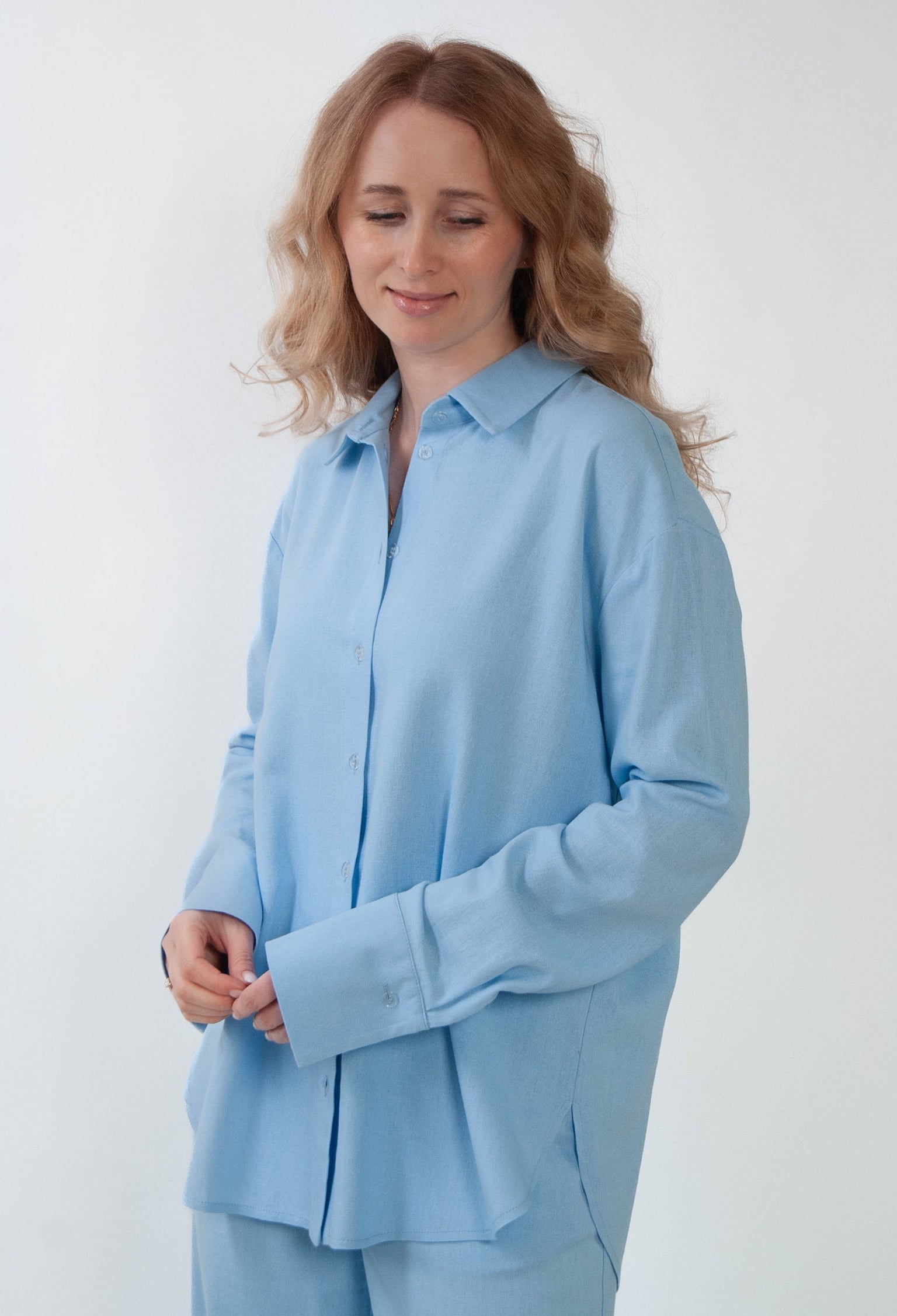 Брюки 9901-1 блакитний льон 46(р)