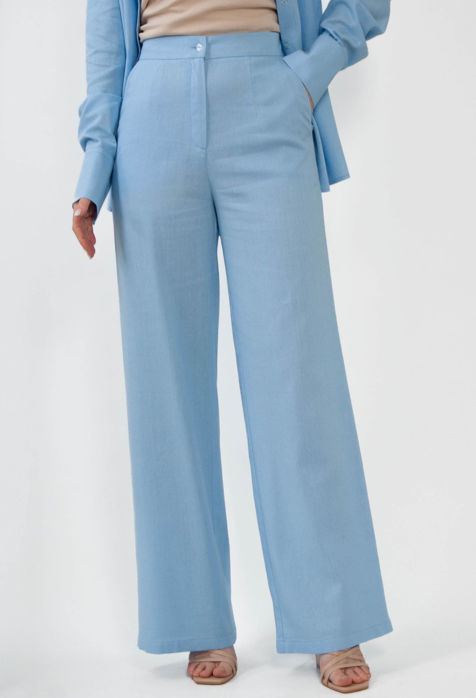 Брюки 9901-1 блакитний льон 42(р)