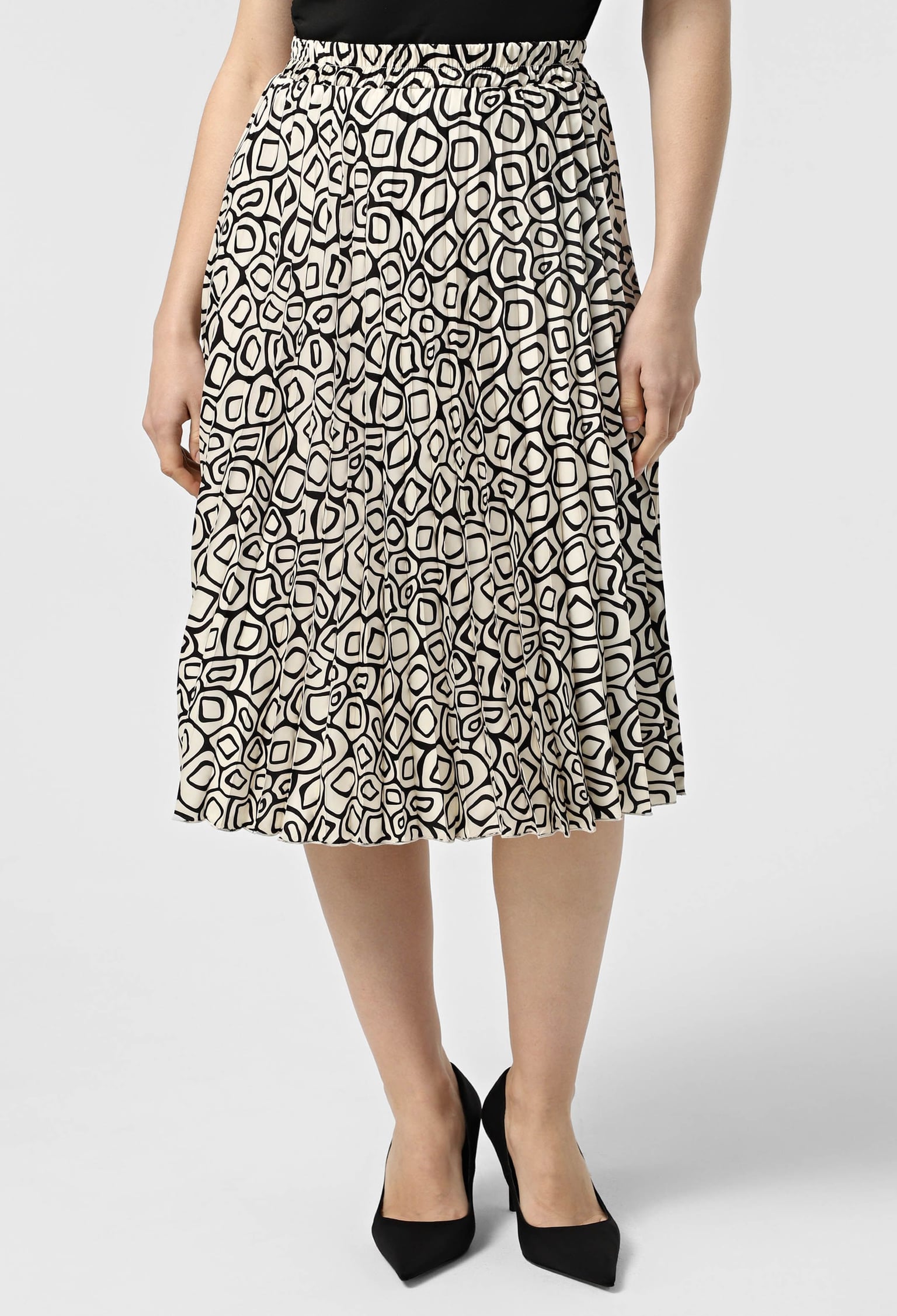 Спідниця 1063-20 молочний, принт абстракції шовк-армані, плісе 44(р)