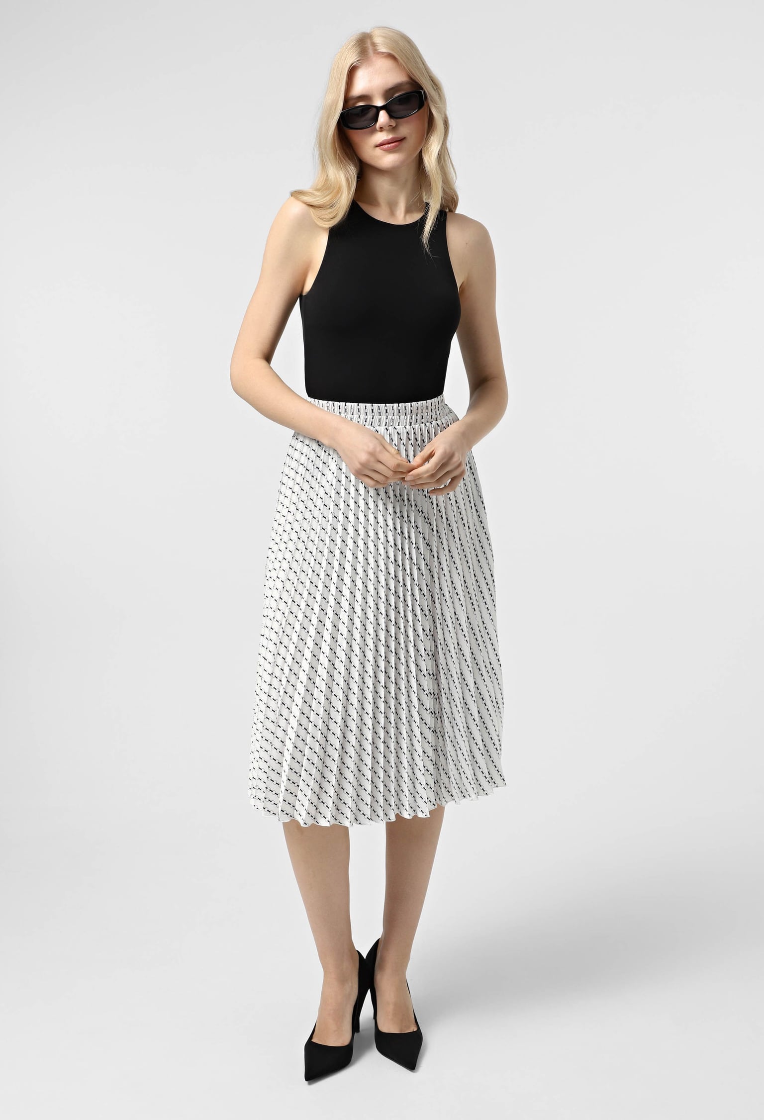 Спідниця 1054-19 білий, принт шовк-армані, плісе 42(р)