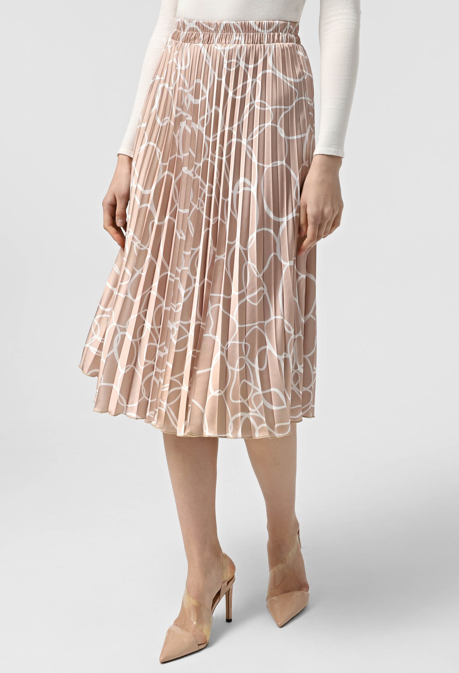 Спідниця 1054-20 бежевий, принт шовк-армані, плісе 38(р)
