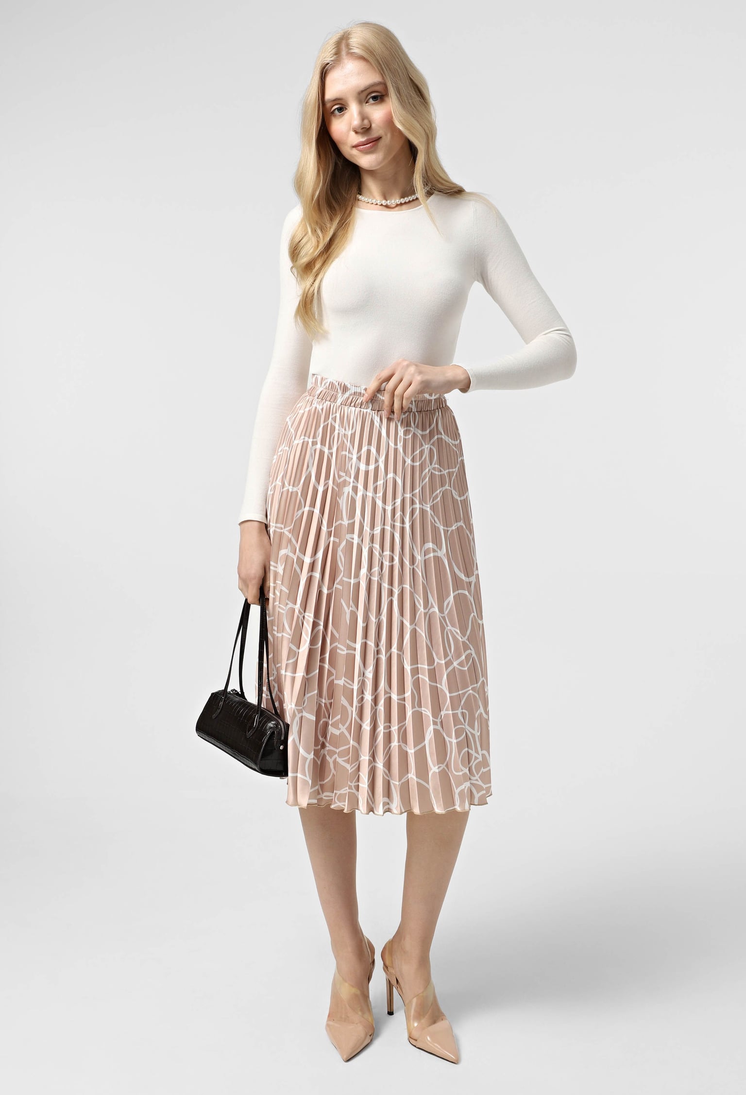 Спідниця 1054-20 бежевий, принт шовк-армані, плісе 38(р)