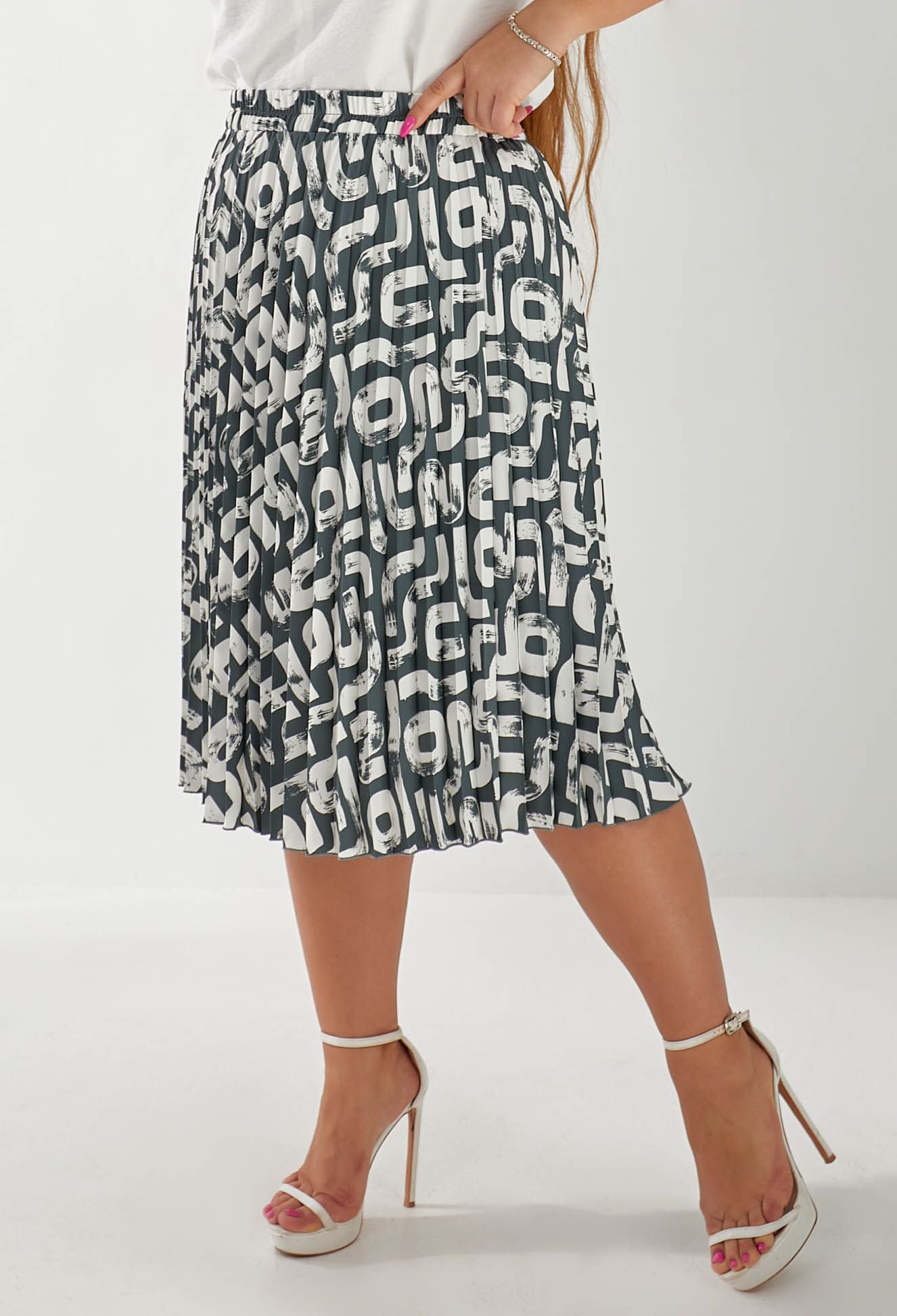 Спідниця 1063-21 сіро-блакитний, принт костюмка, плісе 48(р)