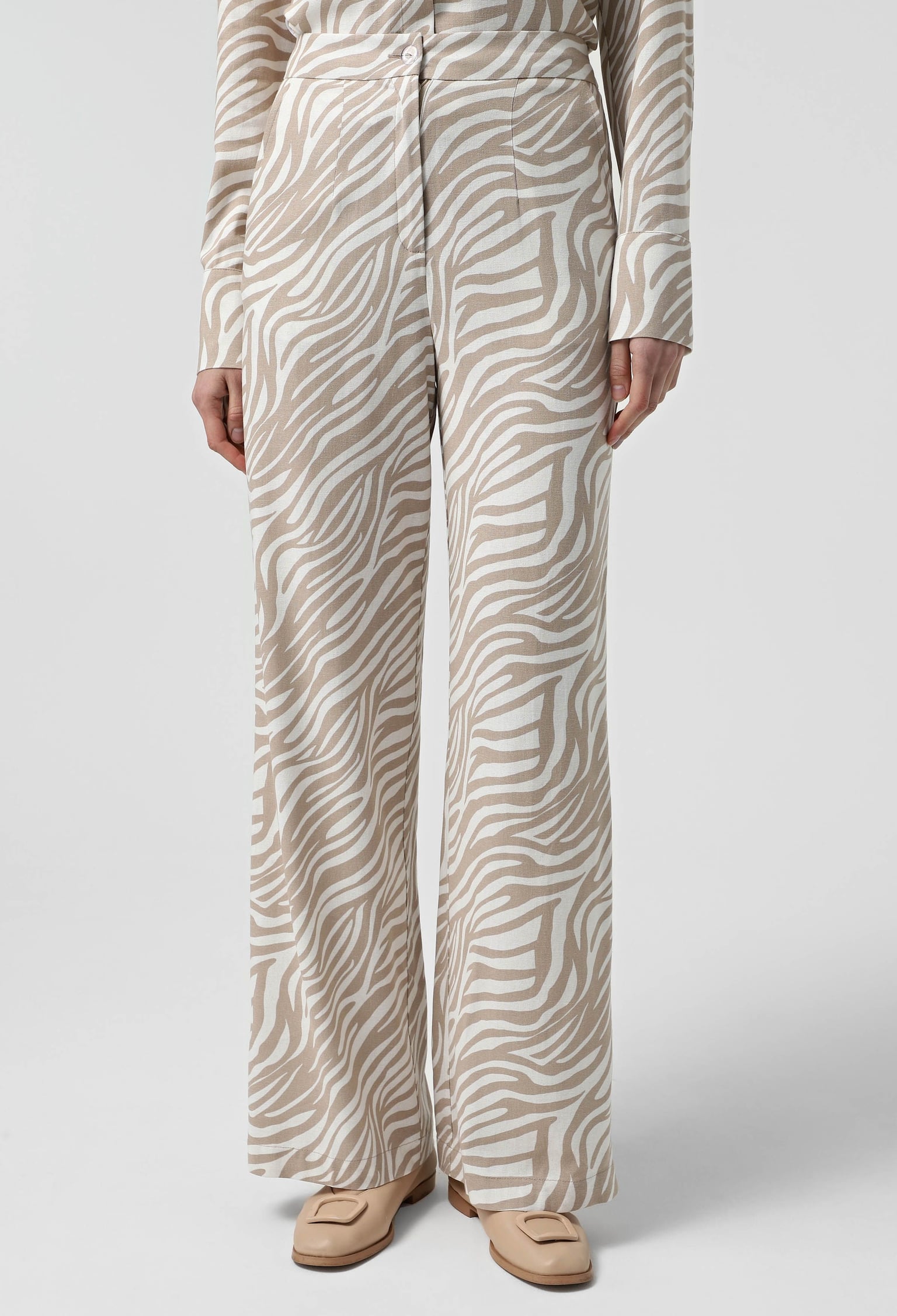 Брюки 9901-2 бежевий, принт льон 42(р)