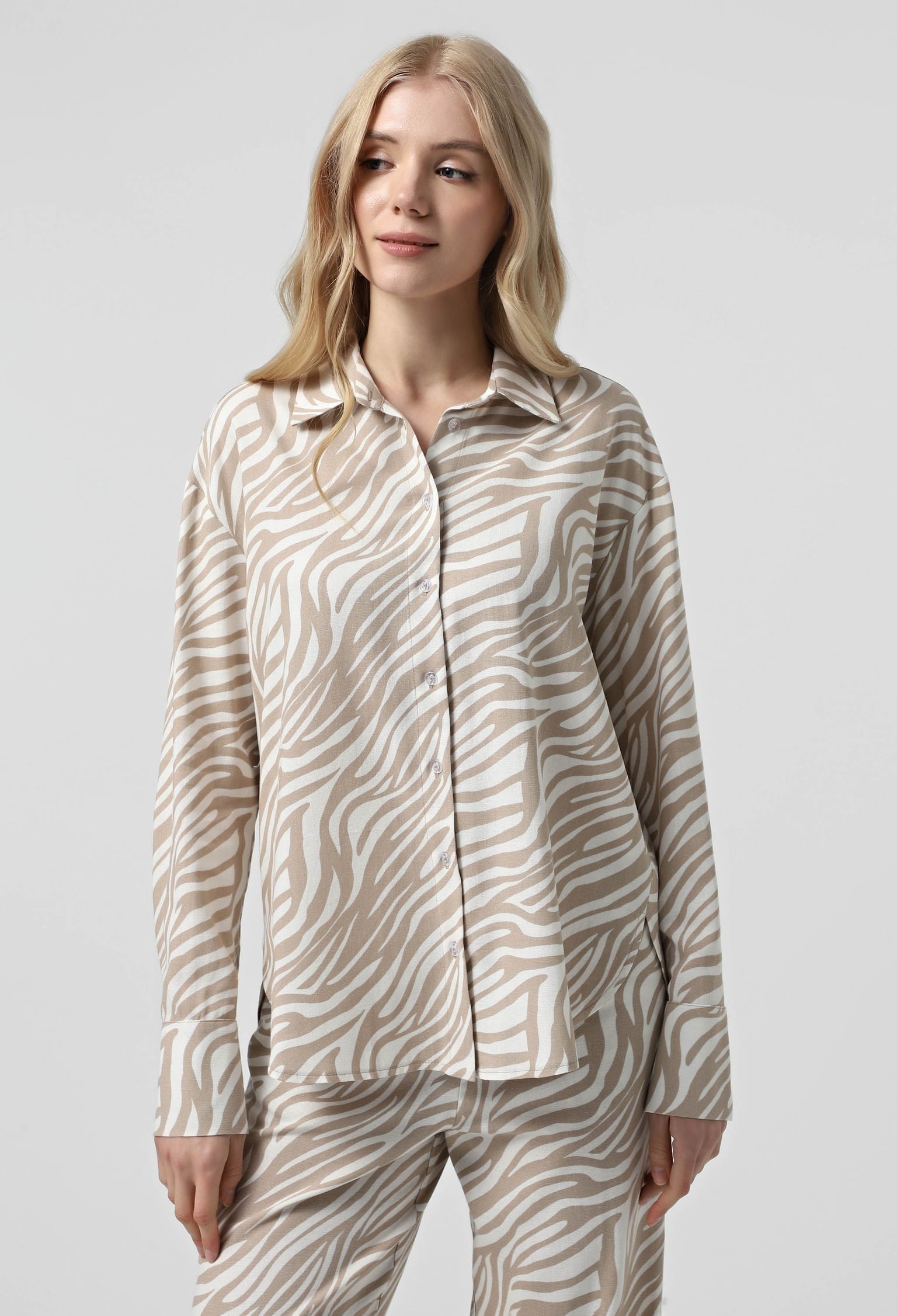 Брюки 9901-2 бежевий, принт льон 42(р)