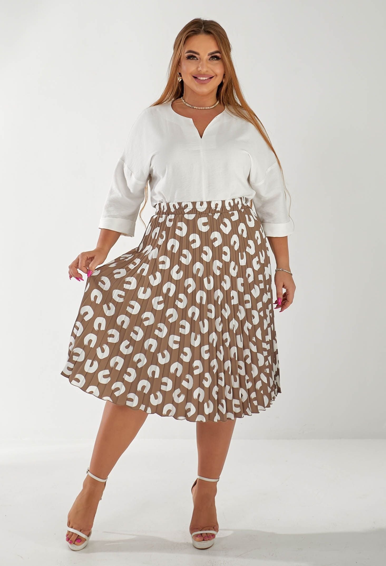 Спідниця 1063-22 капучино, принт костюмка, плісе 44(р)
