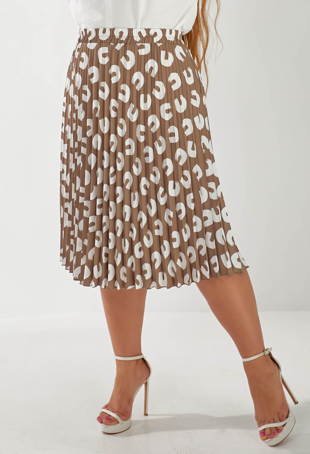 Спідниця 1063-22 капучино, принт костюмка, плісе 44(р)