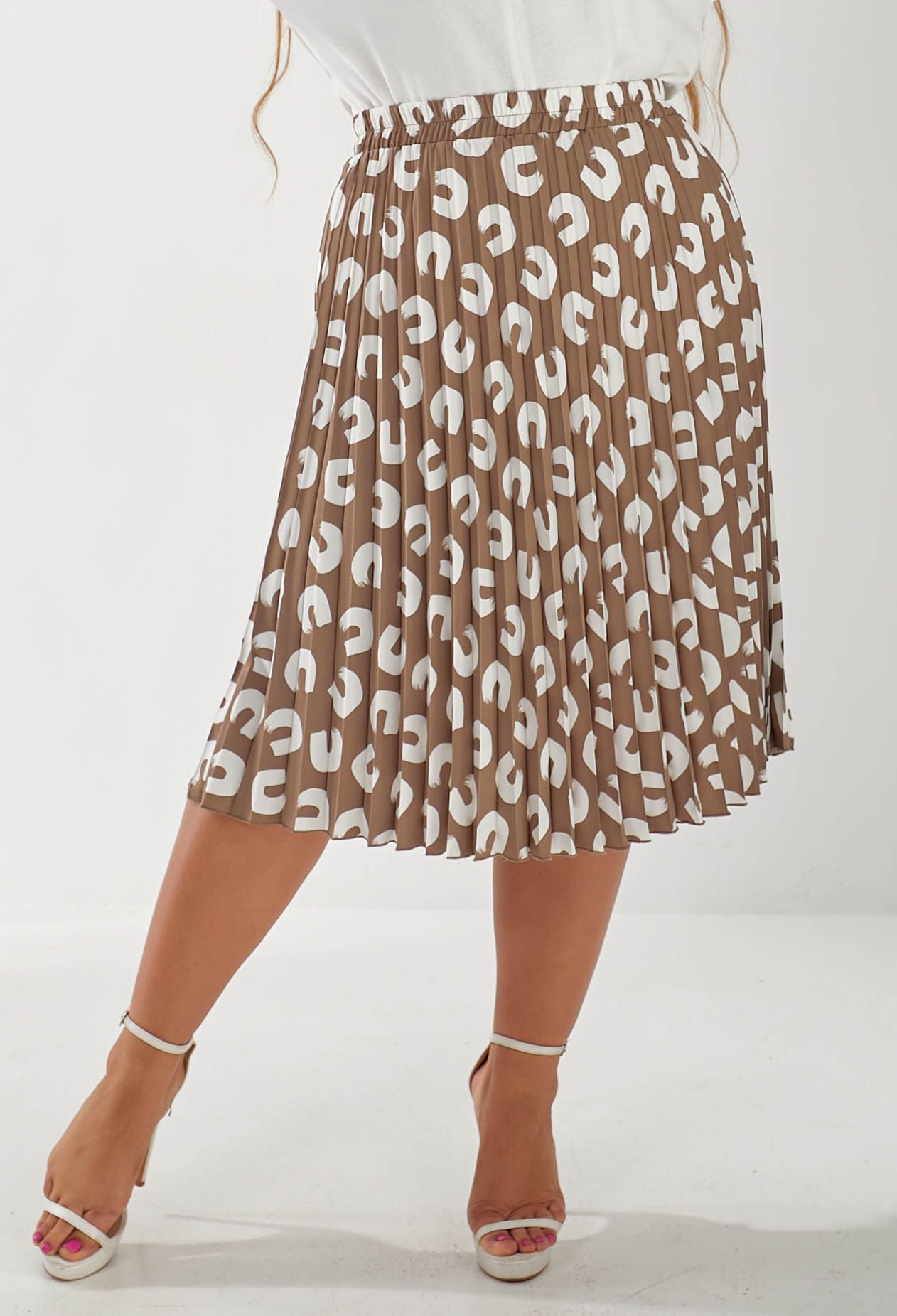 Спідниця 1063-22 капучино, принт костюмка, плісе 44(р)