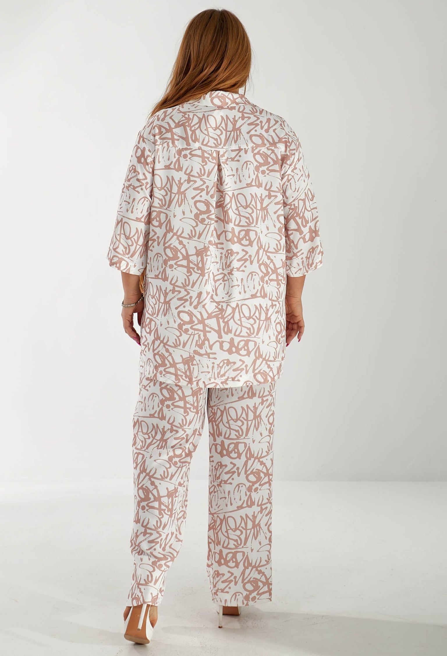 Брюки 9910 білий, принт креп-шовк 46(р)