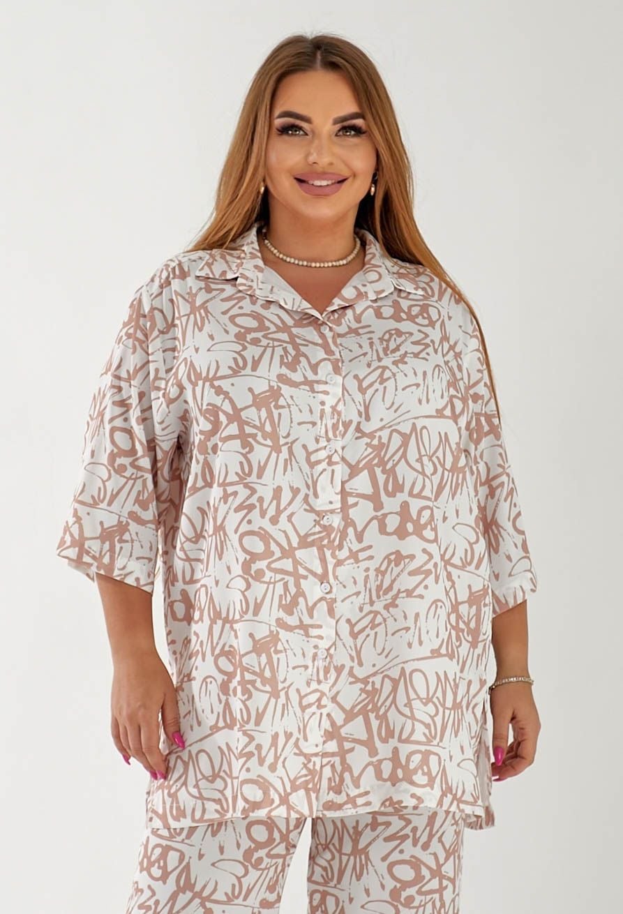 Брюки 9910 білий, принт креп-шовк 46(р)