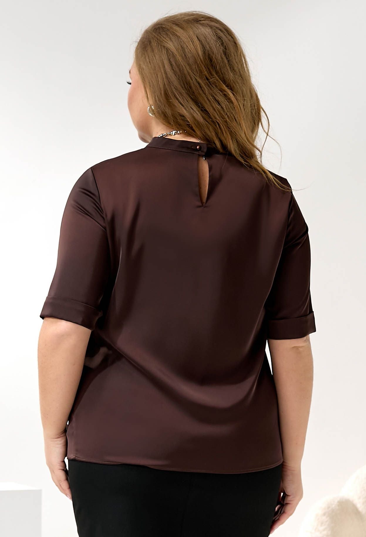 Блузка 5911 шоколадний атлас 44(р)