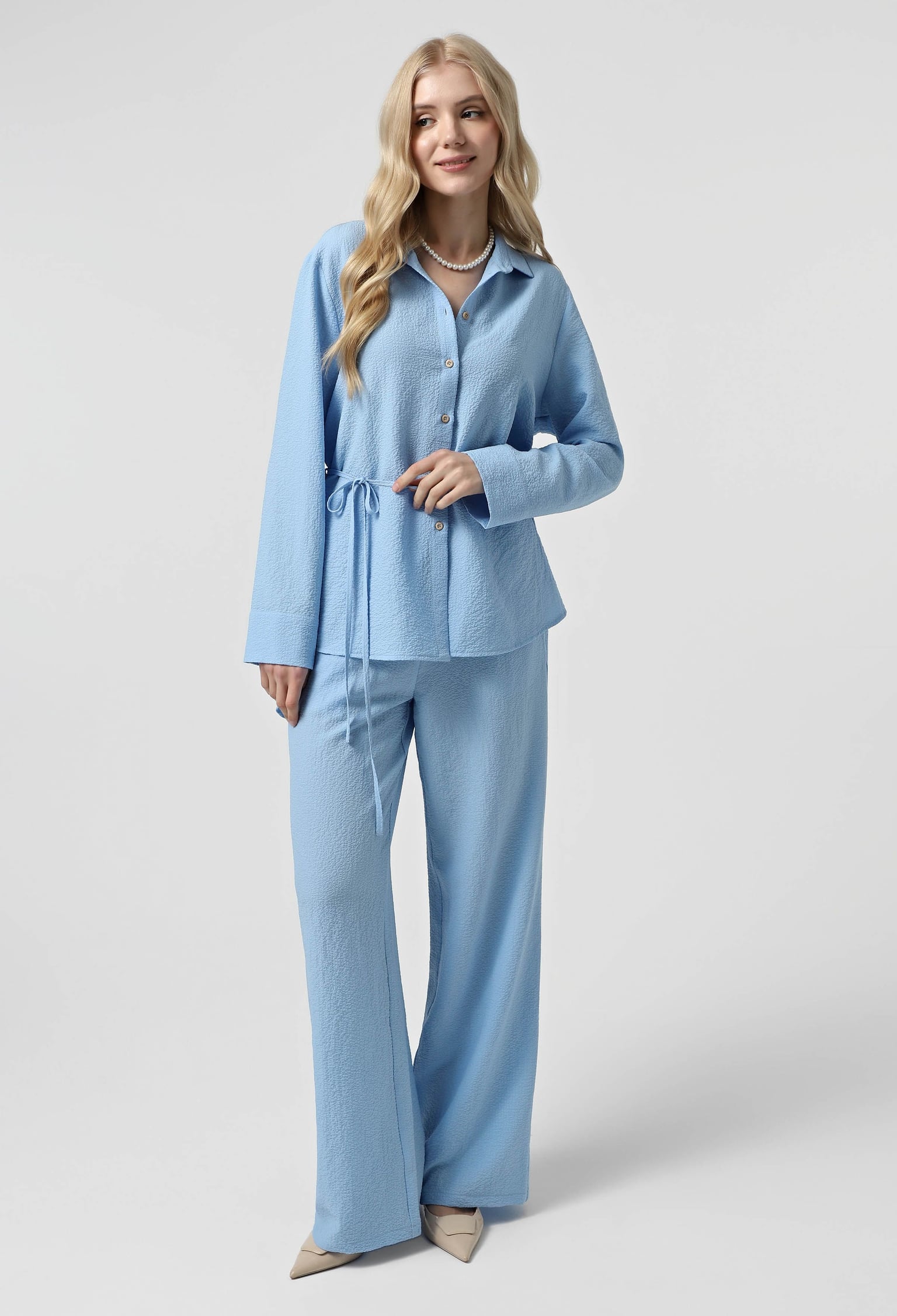 Блузка 5904-1 блакитний котон-жатка 40(р)