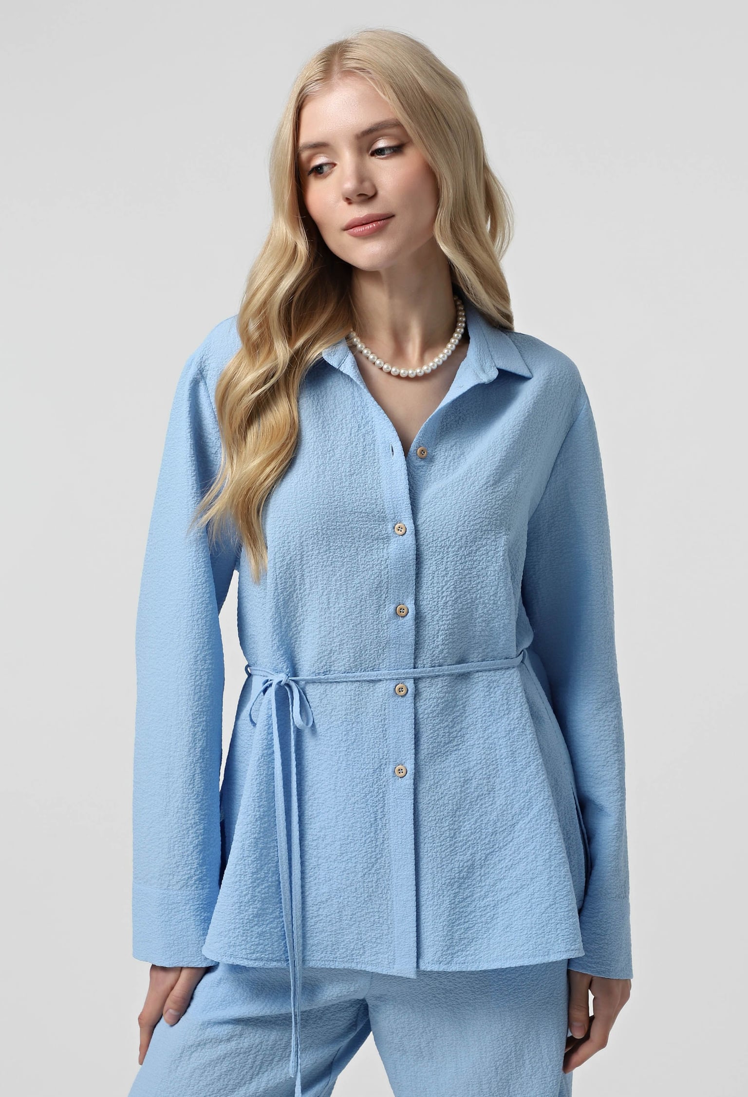 Блузка 5904-1 блакитний котон-жатка 38(р)