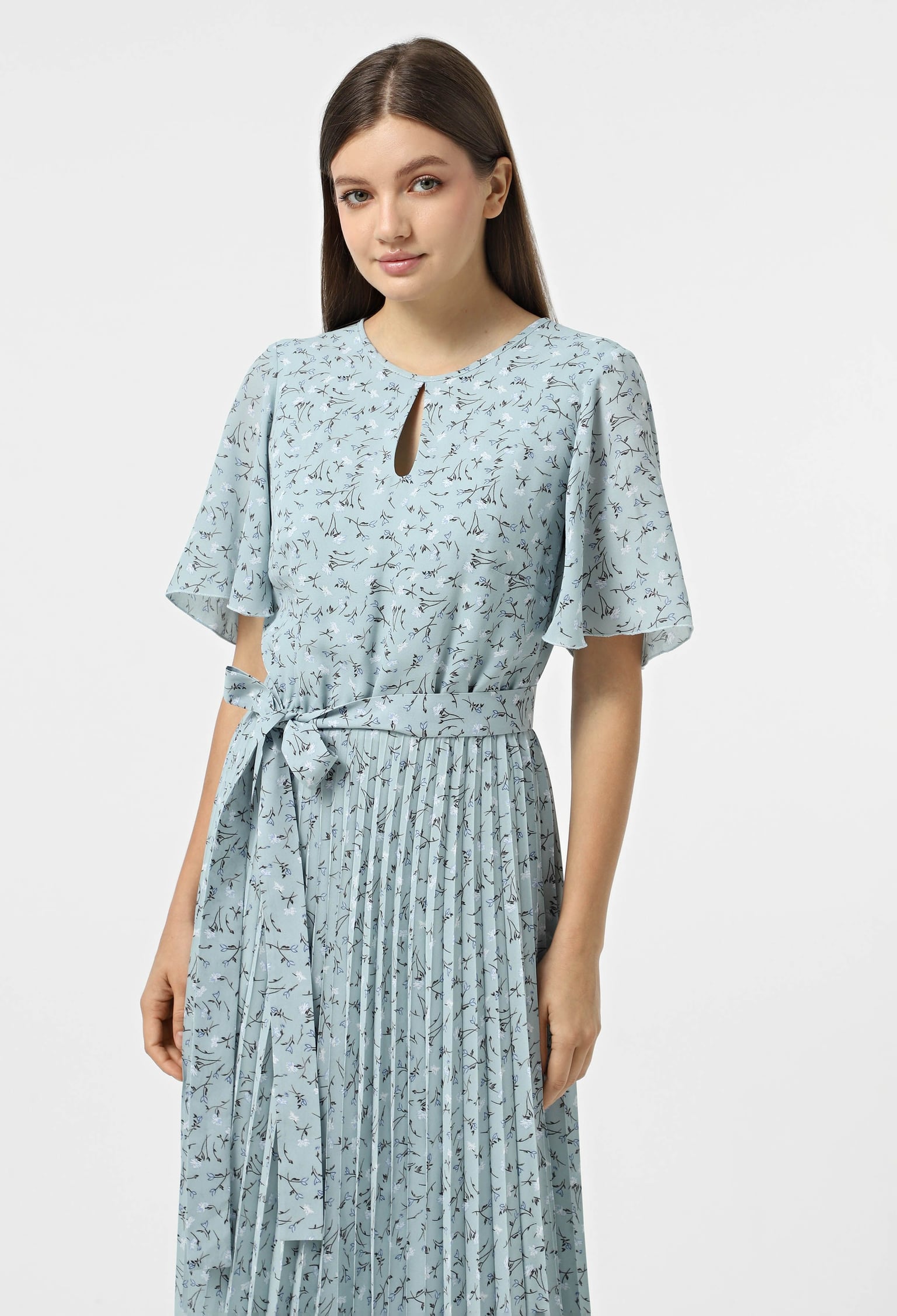 Плаття 7080-6 сіро-м’ятний, принт креп-шифон 40(р)