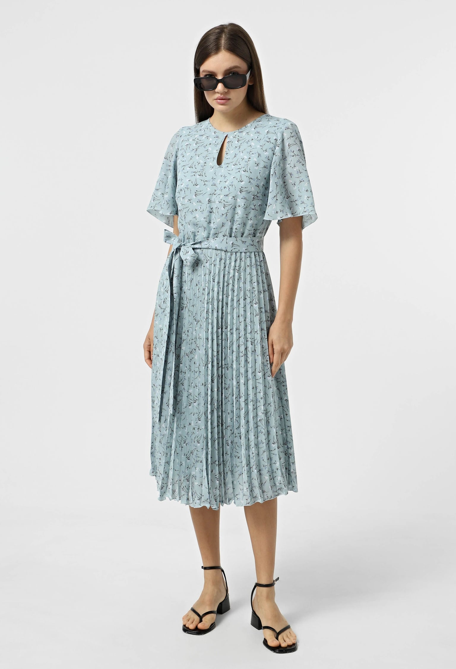 Плаття 7080-6 сіро-м’ятний, принт креп-шифон 40(р)