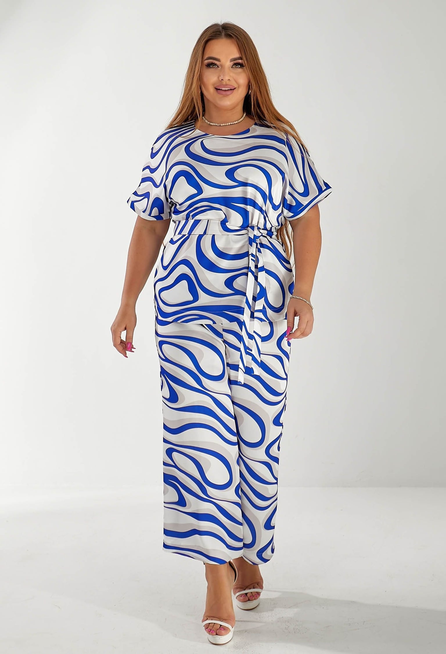 Брюки 9909-1 синій, принт шовк-армані 50(р)