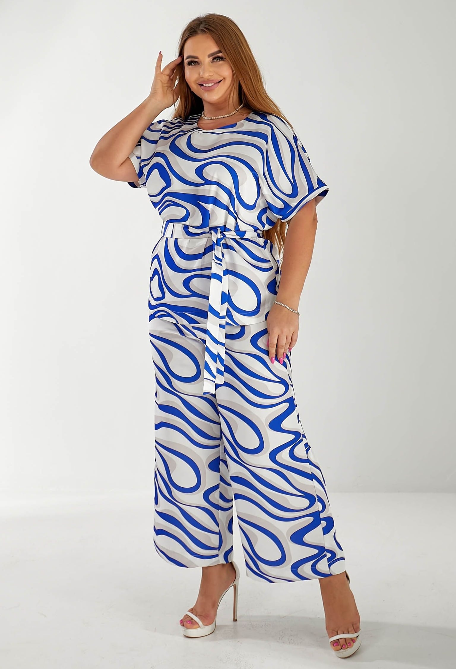 Брюки 9909-1 синій, принт шовк-армані 50(р)