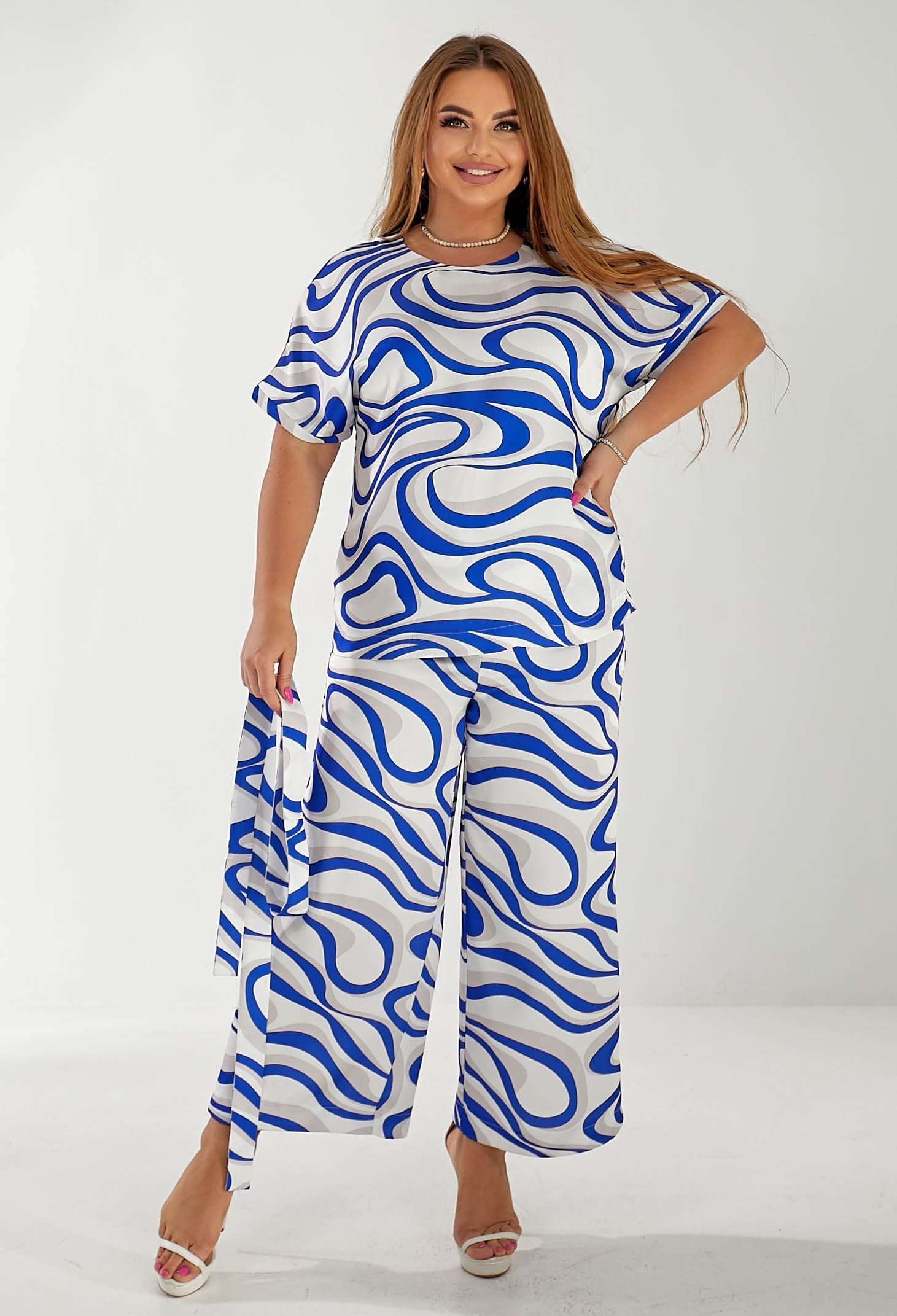 Брюки 9909-1 синій, принт шовк-армані 44(р)