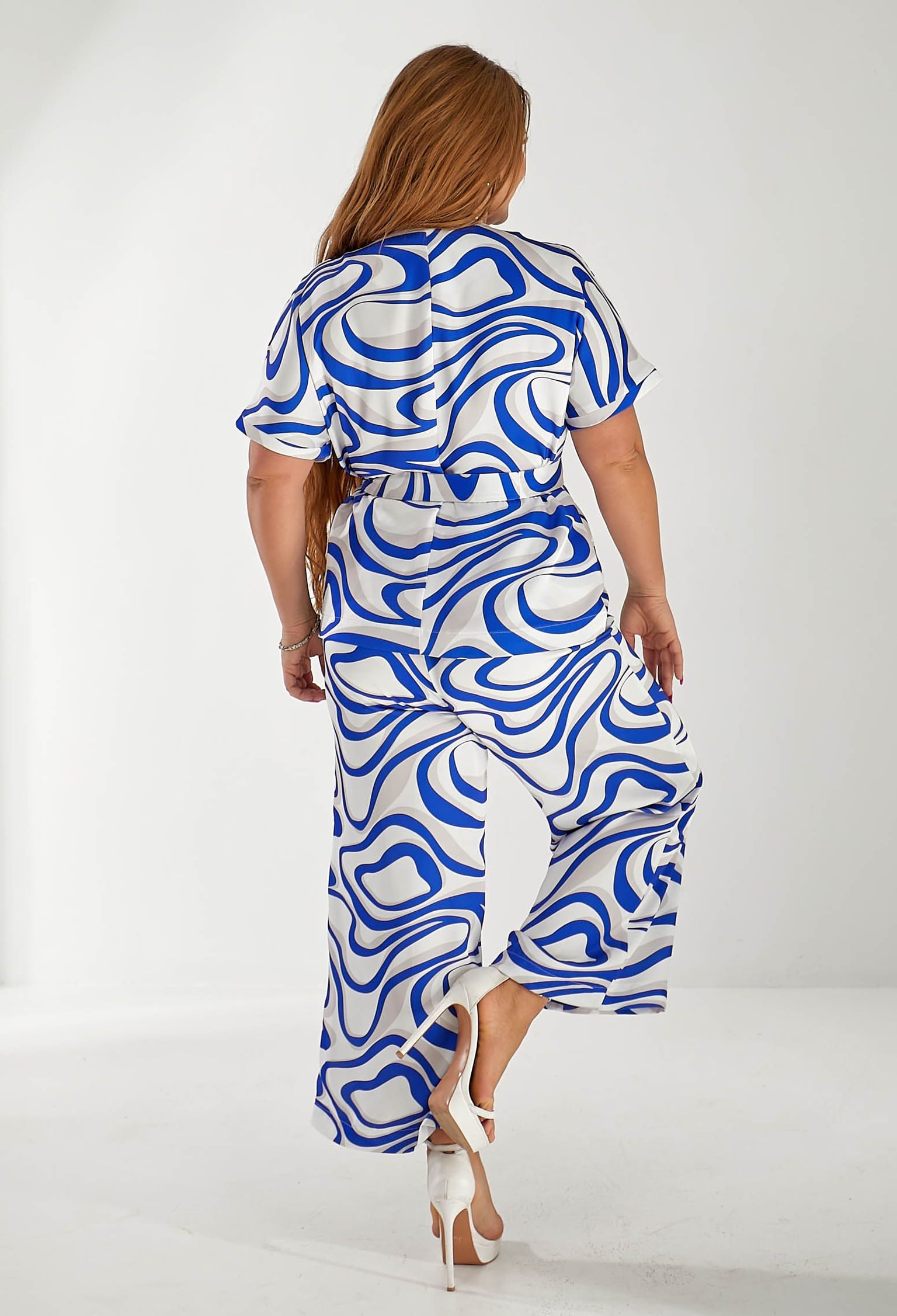 Брюки 9909-1 синій, принт шовк-армані 50(р)