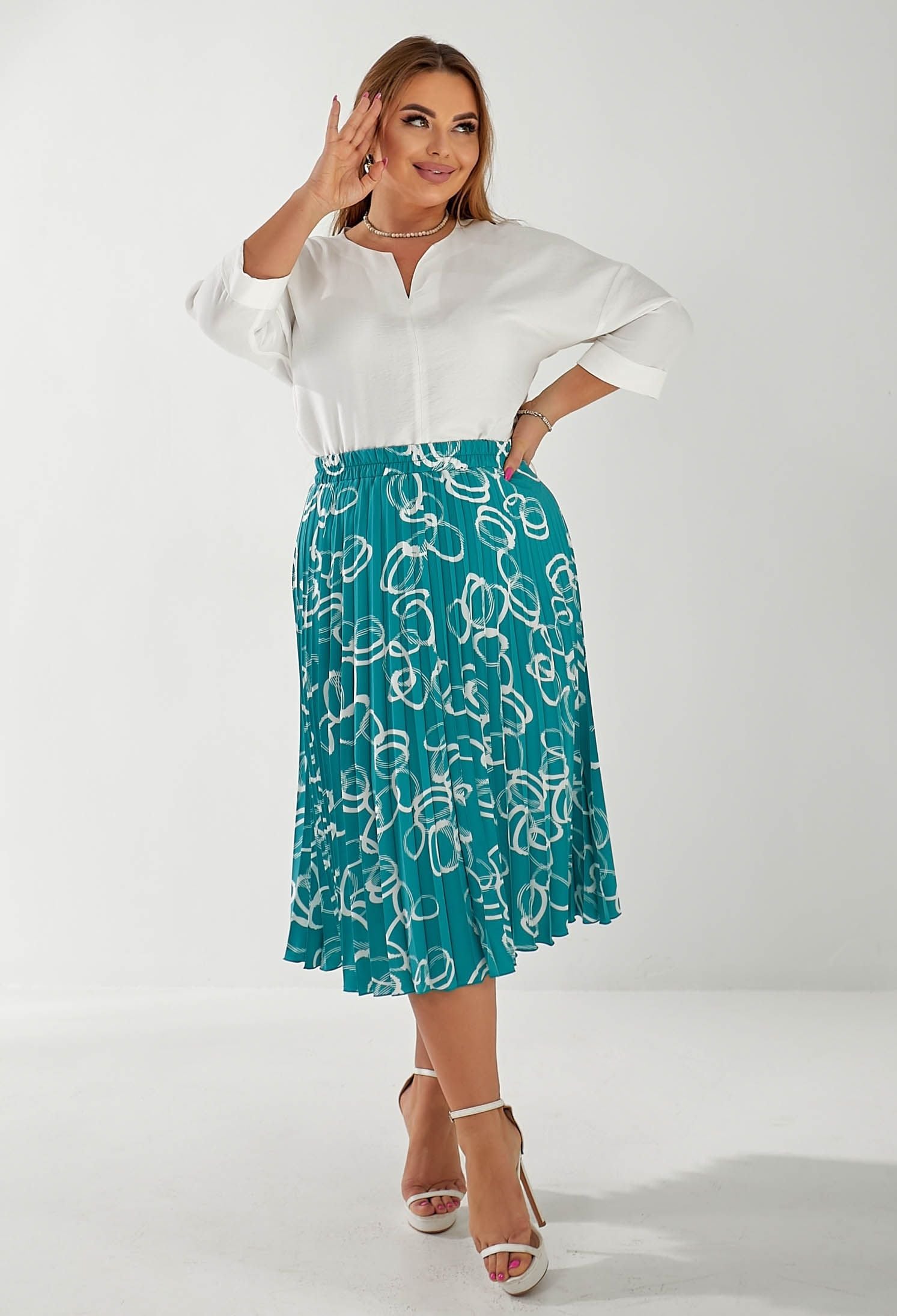 Спідниця 1063-23 лазурний, принт софт, плісе 48(р)