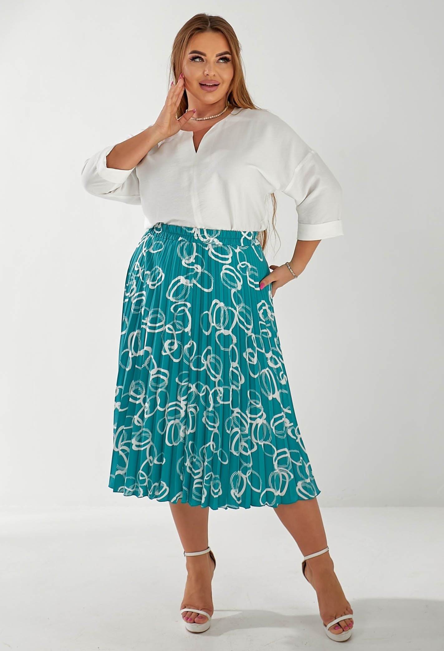 Спідниця 1063-23 лазурний, принт софт, плісе 48(р)