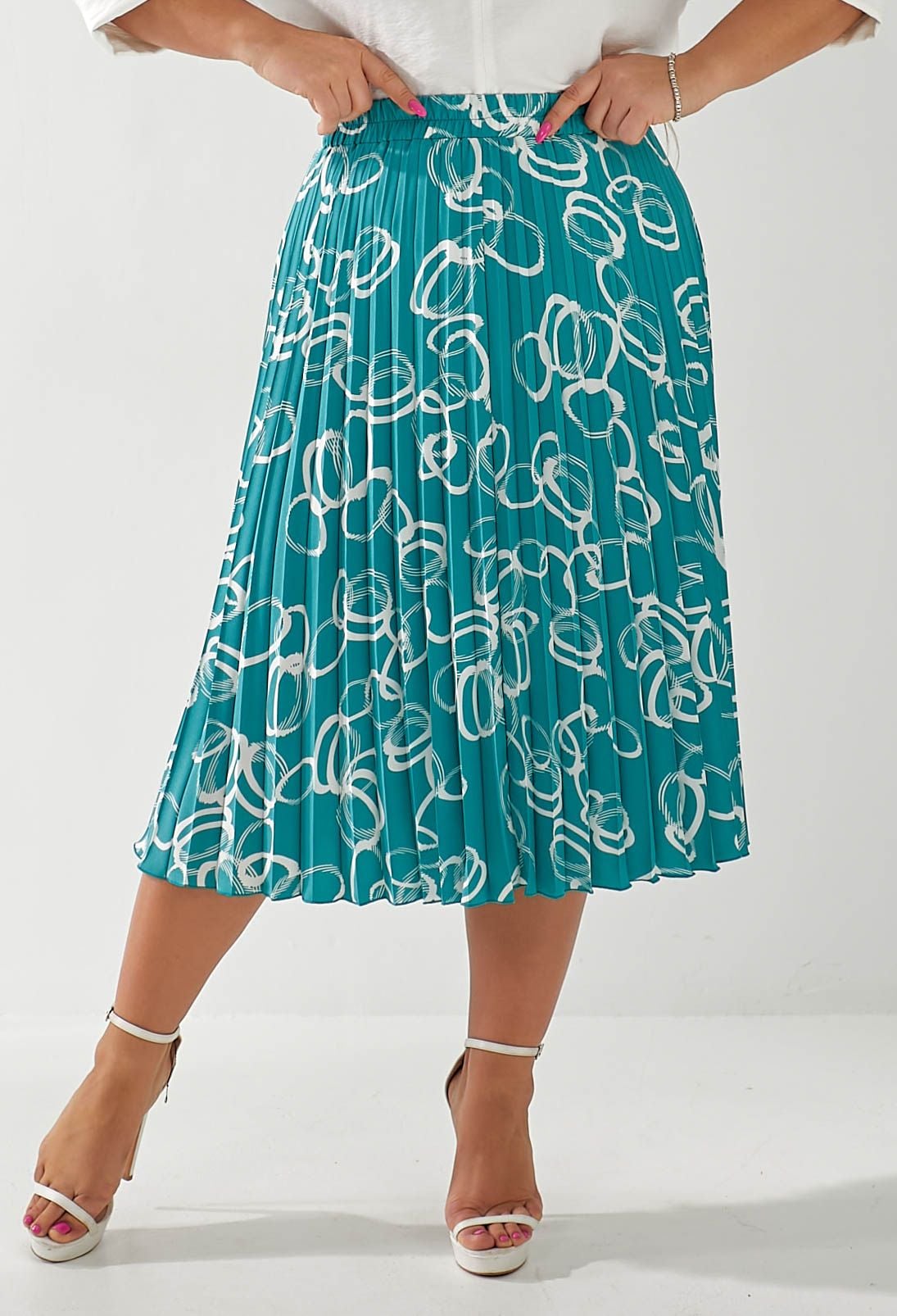 Спідниця 1063-23 лазурний, принт софт, плісе 48(р)