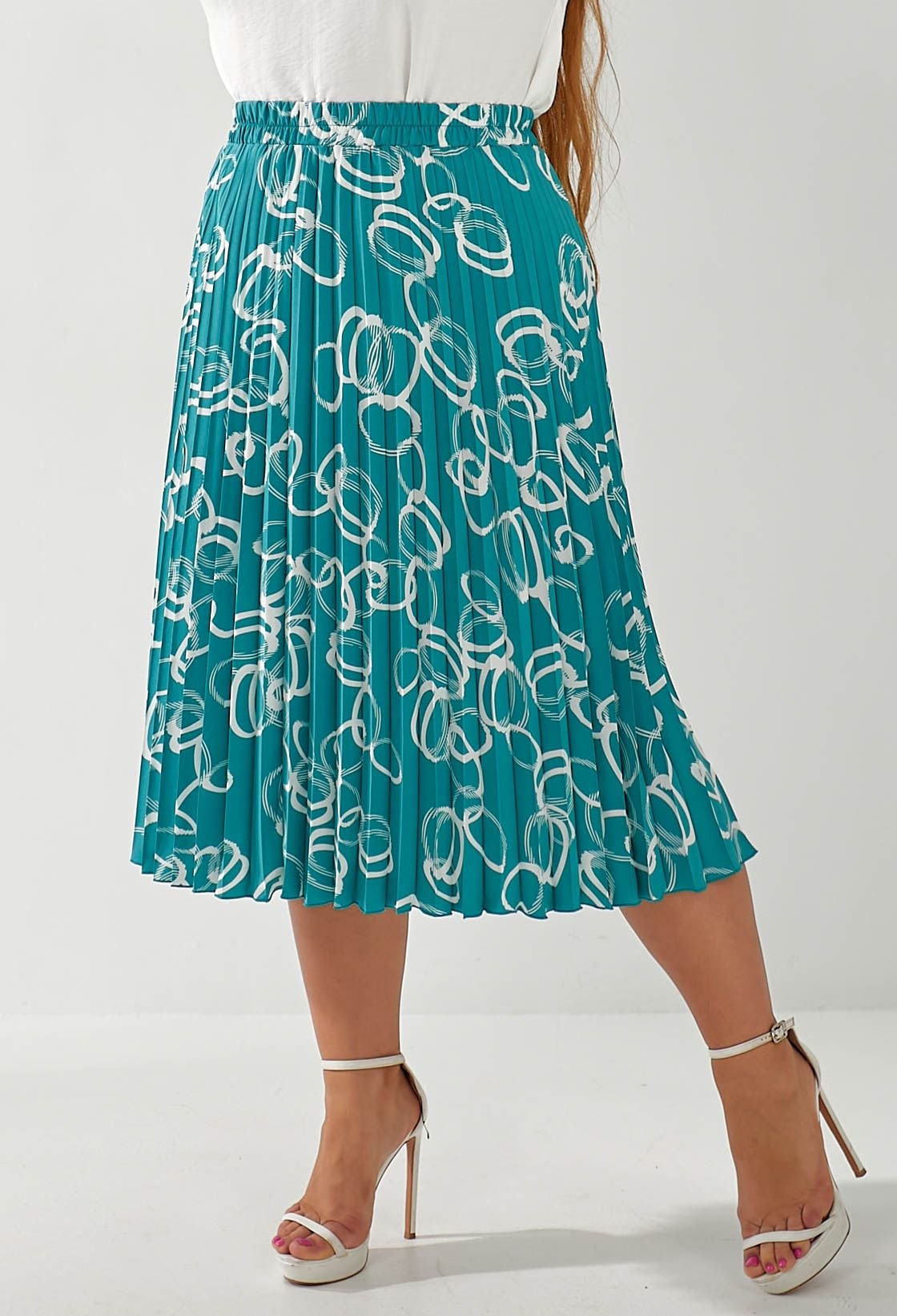 Спідниця 1063-23 лазурний, принт софт, плісе 48(р)