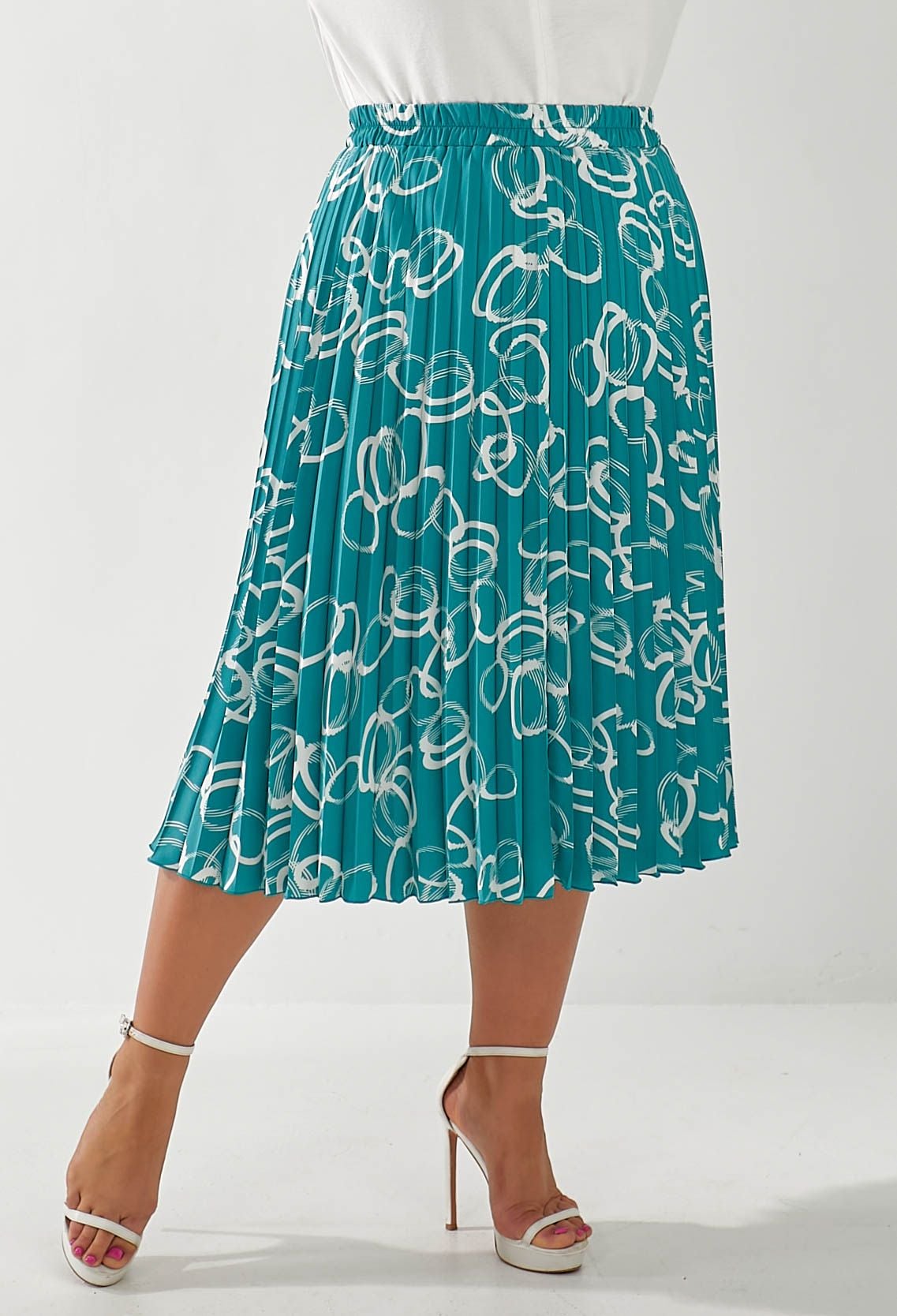 Спідниця 1063-23 лазурний, принт софт, плісе 44(р)