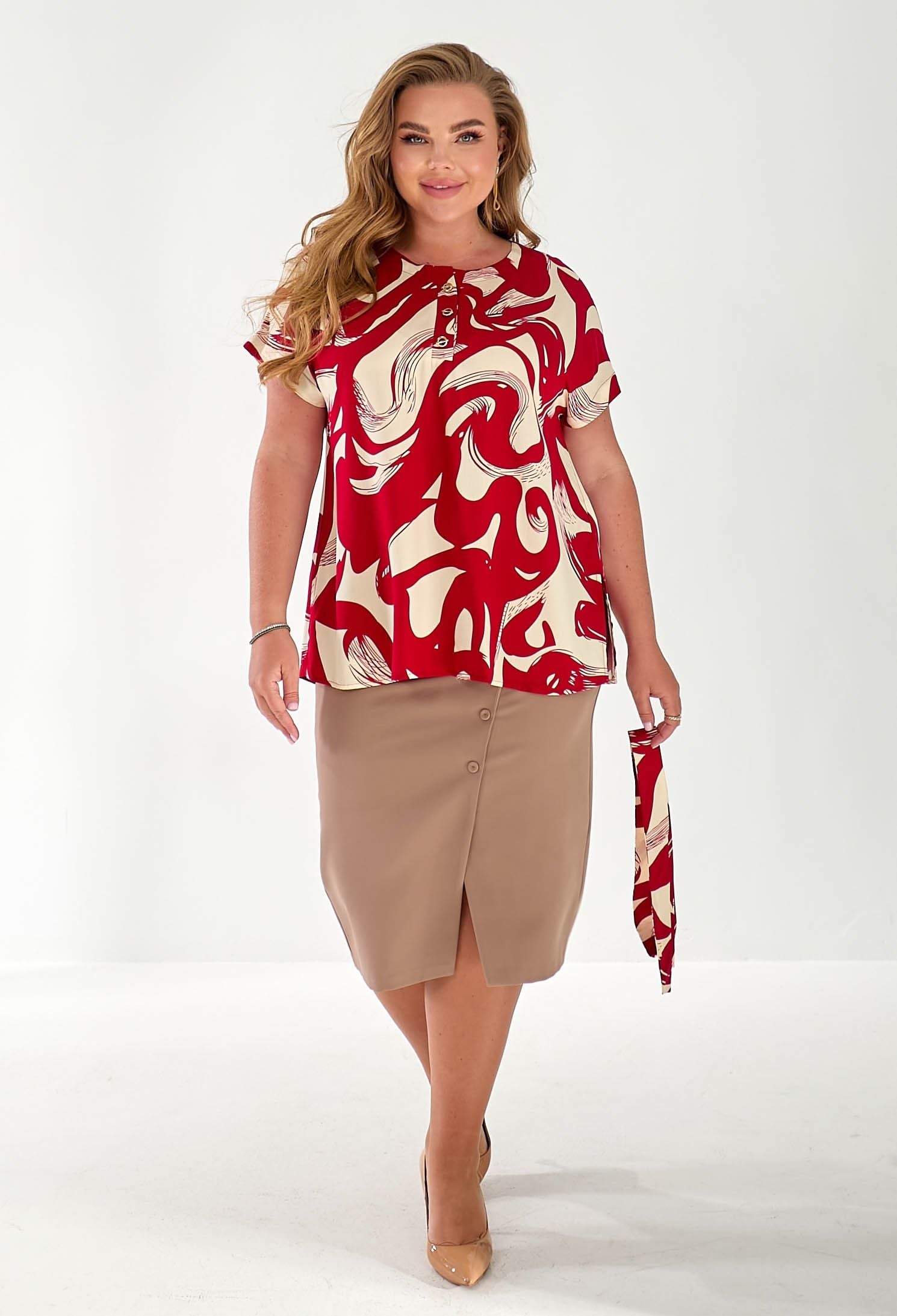 Блузка 5174 червоний, принт штапель 46(р)