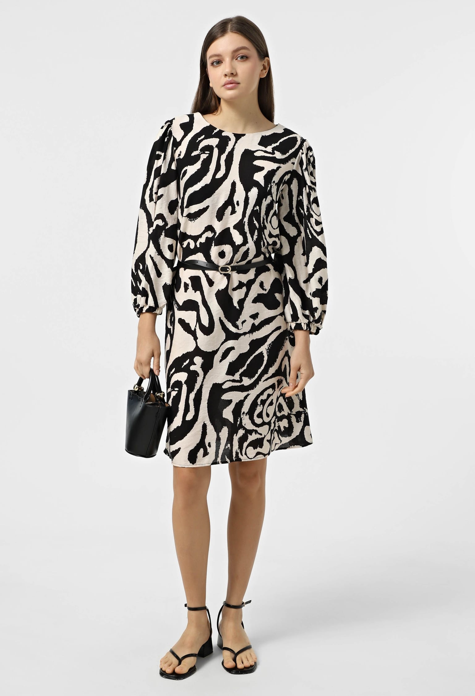 Плаття 7113-2 бежево-чорний, принт льон-жатка 38(р)