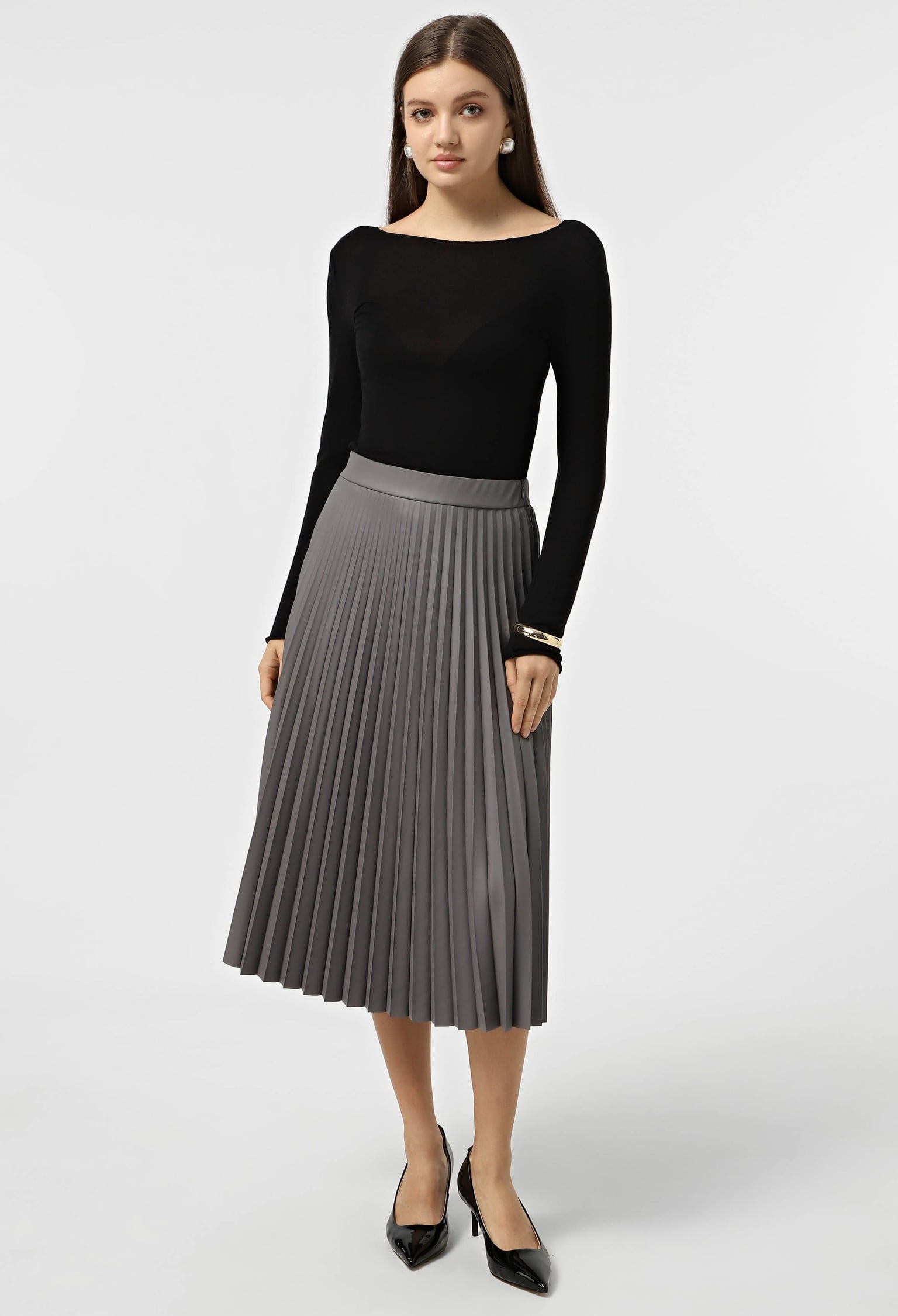 Спідниця 714-12 сірий шкіра-еластан, плісе 36(р)