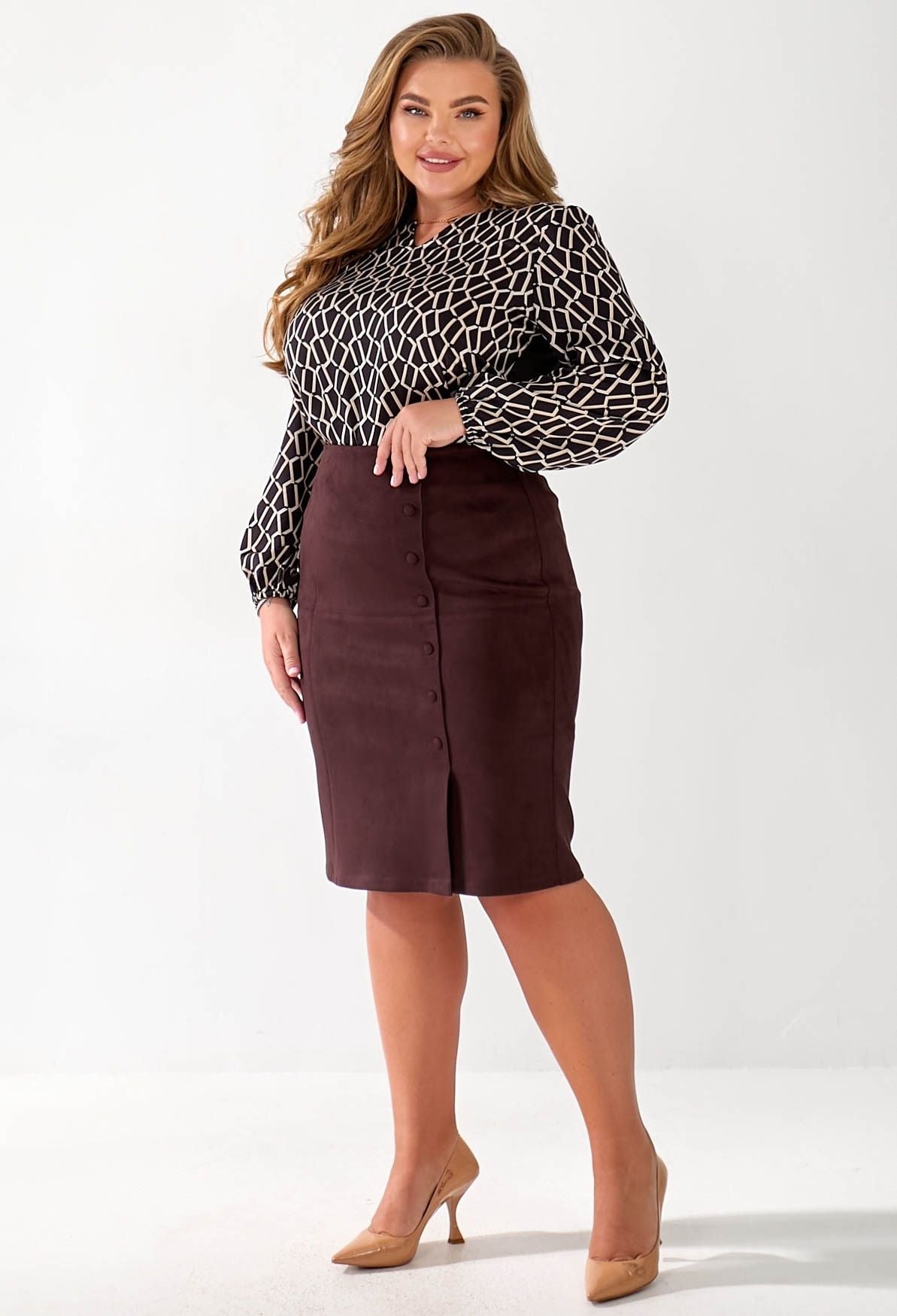 Спідниця 1096-11 шоколадний замша на дайвінгу 52(р)