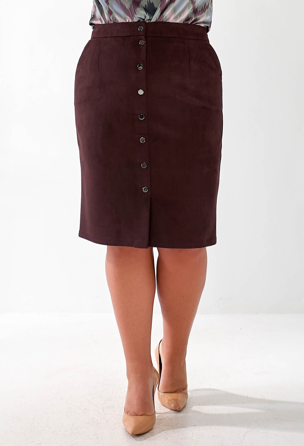 Спідниця 695-19 шоколадний замша на дайвінгу 42(р)