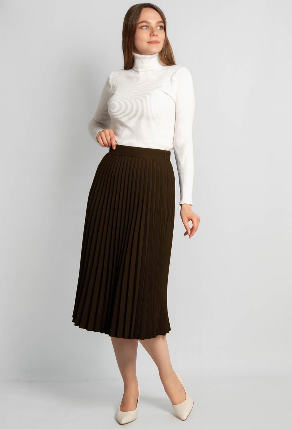 Спідниця 1058-31 шоколадний, плісе костюмка 36(р)