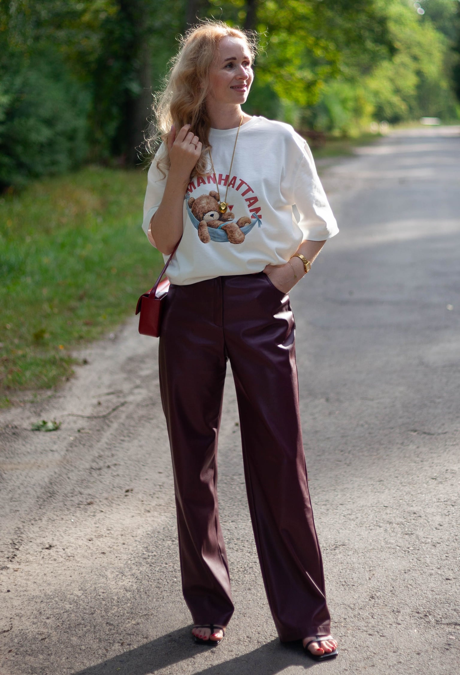 Брюки 9116-1 бордовий шкіра на замші 34(р)