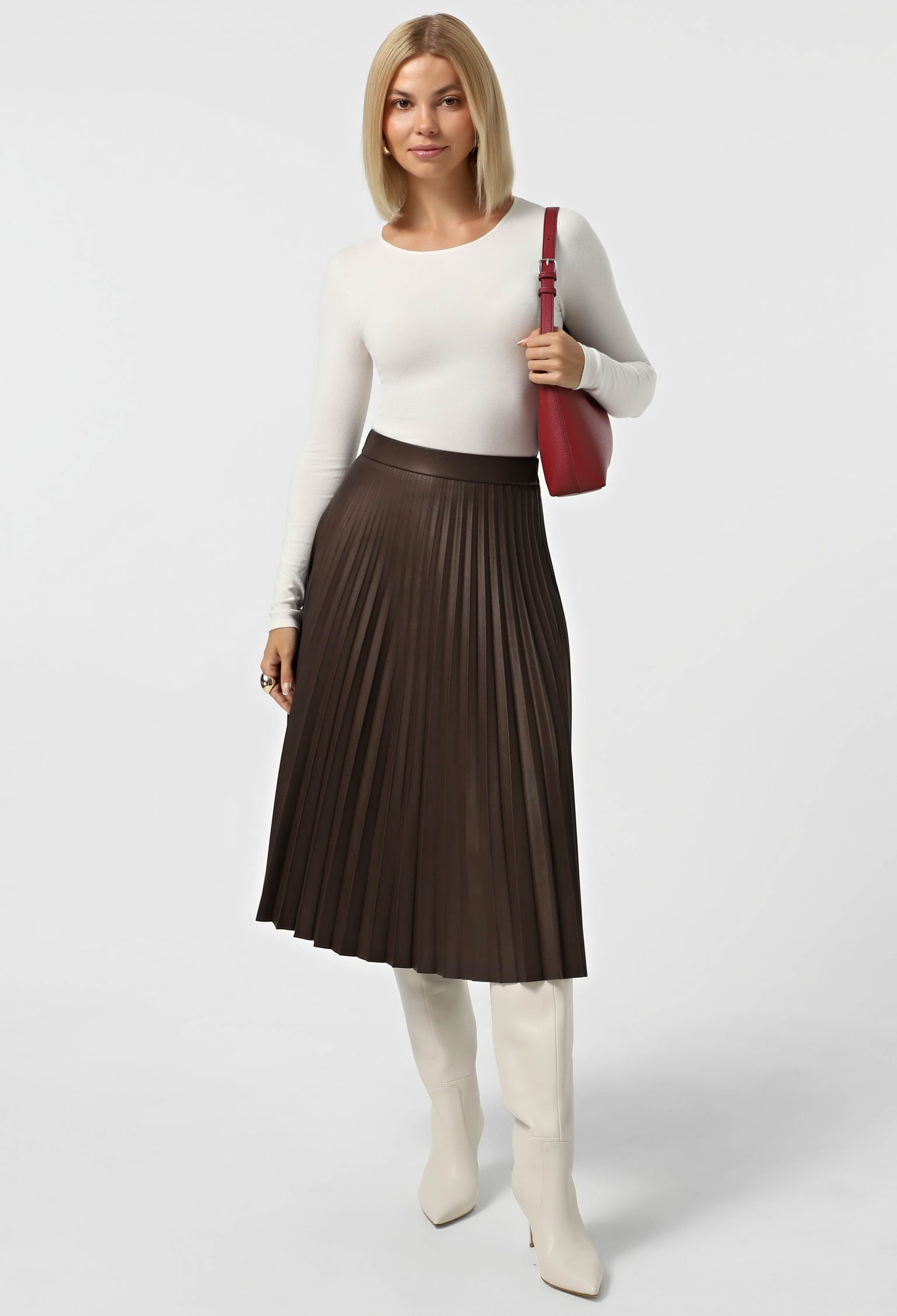 Спідниця 714-14 шоколадний шкіра-еластан, плісе 40(р)