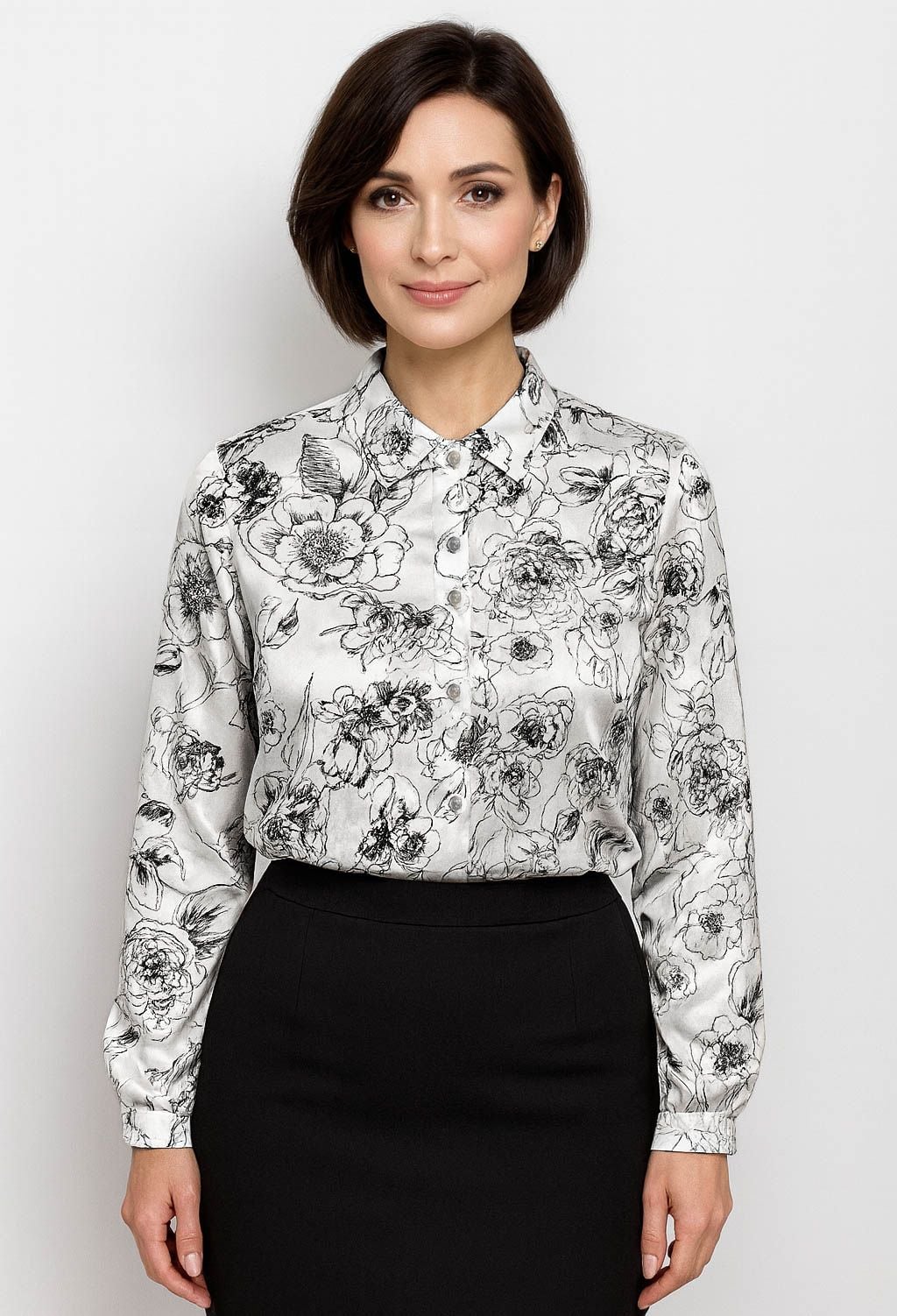 Блузка 5190 білий, принт шовк-армані 46(р)