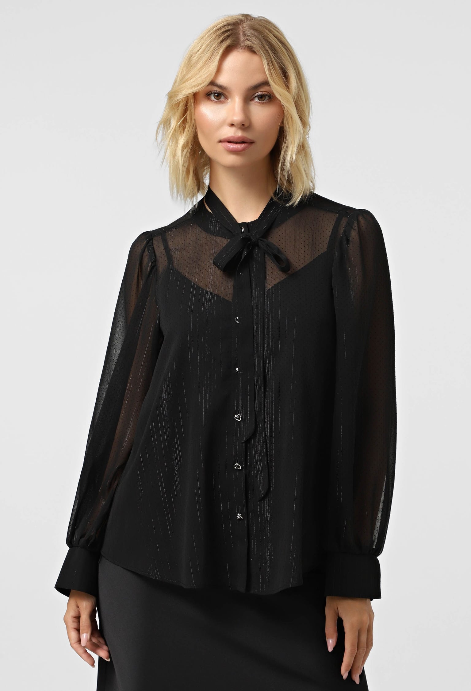 Блузка 5195 чорний, принт шифон 46(р)