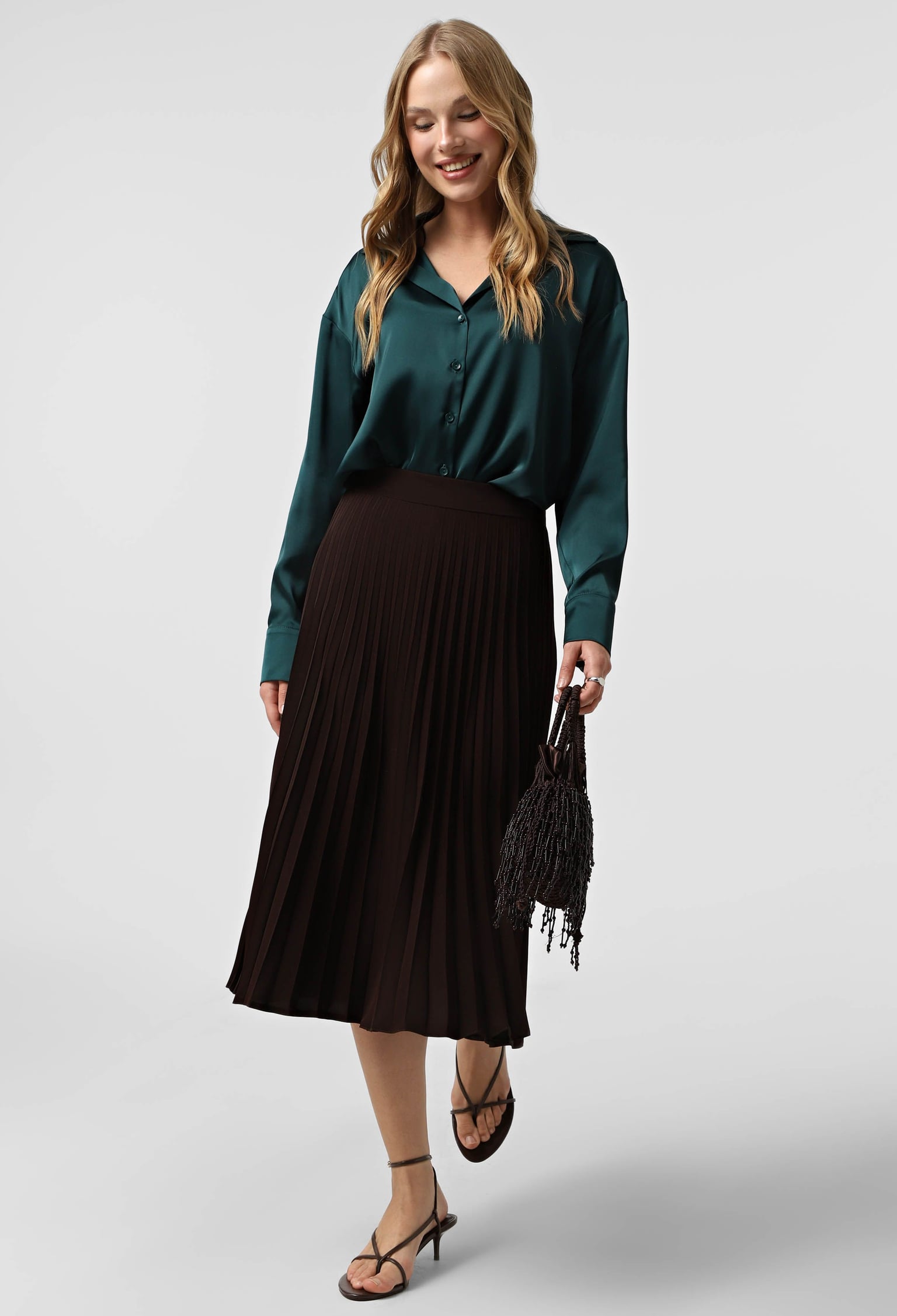 Спідниця 1243-5 шоколадний креп-шовк, плісе 38(р)