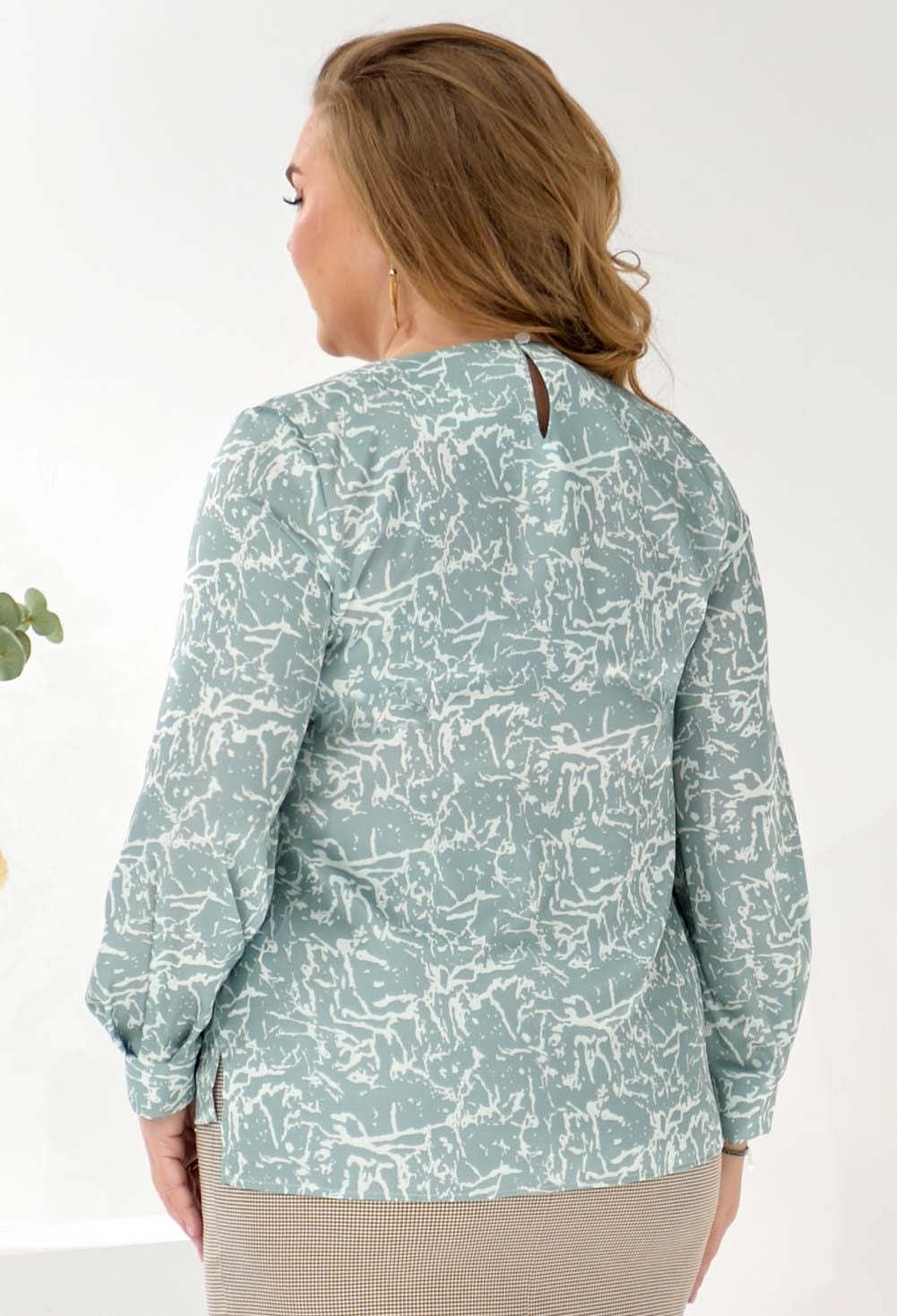 Блузка 5141-1 м'ятний, принт шовк-армані 50(р)